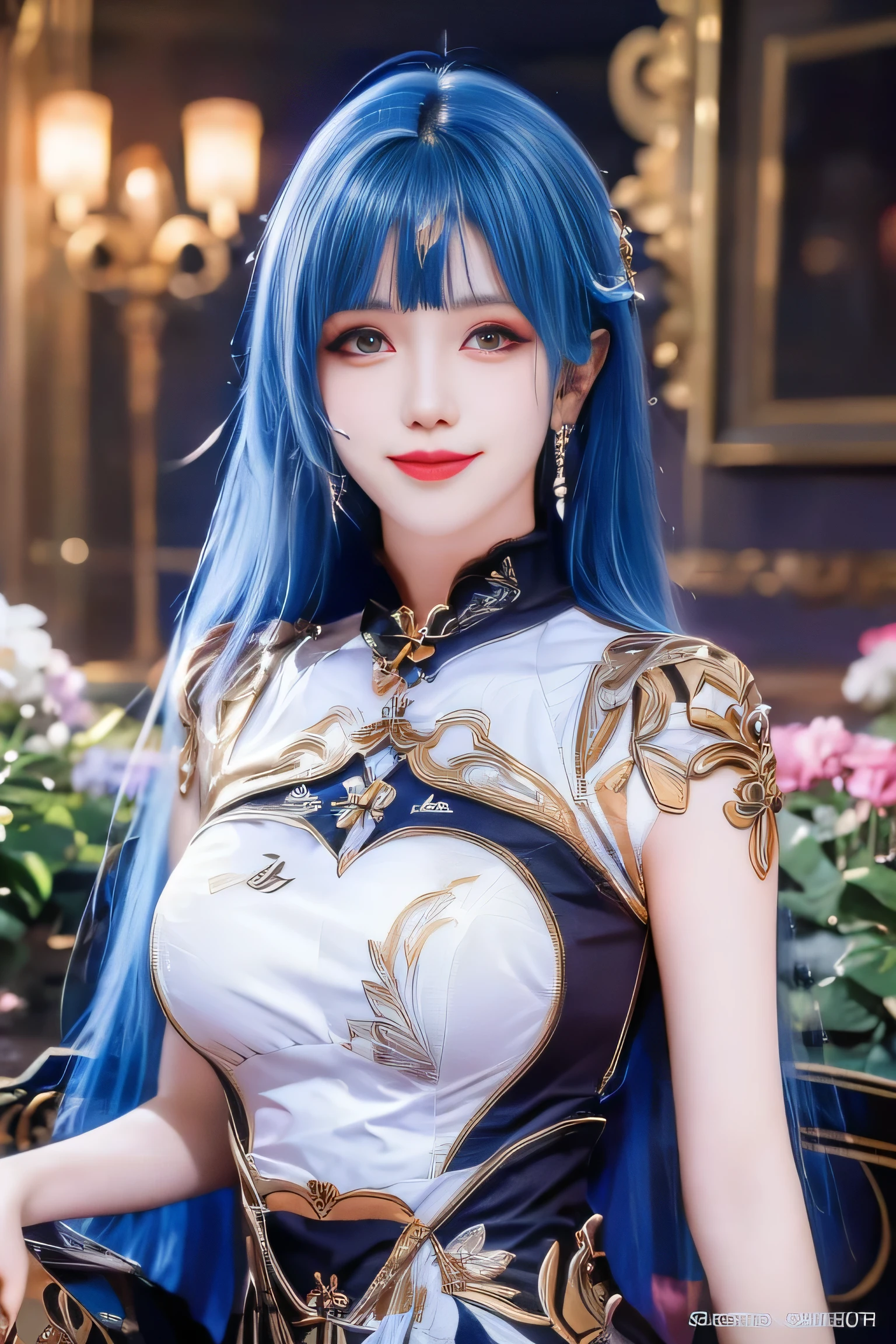 (best quality), (masterpiece), (Ultra-high resolution), (Clear face), (Reality: 1.4), (perfect lighting),(photorealistic:1.30), anime wallpaper, Guviz style artwork , fantasy cover up to magic , by Yang J, Guviz, beautiful artwork illustration, beautiful digital artwork, beautiful digital illustration, Li Song, beautiful anime portrait, art style at Beauvot,illustration, ethereal and beautiful, highly detailed, CG, unity, 8k wallpaper, Amazing, fine detail, official art, highly detailed CG unity 8k wallpaper,absurd, extremely absurd, large file size, highly detailed , high resolution, very detailed,beautiful girl with details, very detailed eyes and face, beautiful detailed eyes,light on the face,cinematic lighting, 1girl, solo, looking at viewer, ramping ,highres , Kulit Bercahaya :1.3, shiny skin, Oily skin,
Wang dong, wajah lucu , (mulut tertutup:1.5),
1girl ,Solo,(jewelry), (earring),(rambut panjang:1.5),( Rambut Ungu :1.5), transparansi alfa, tembus pandang, gaun , (black gaun :1.3), latar belakang sederhana,realistis,expressionless, short gaun , (upper body:1.3), outdoor ,(melihat pemirsa:1.7), latar belakang taman,(duduk:1.5), (lengan panjang), absurd gaun , baju ketat, piercing gaze, senyum, (Melihat ke arah kamera:1.4), ( bahu telanjang :1.3), kulit kristal, (Kulit pucat:1.3), ( Kulit Bercahaya :1.1), Oily skin, dada besar:1.3, belahan dada , Wajah yang sangat detail, Pakaian sangat detail, (Lengan gaun pengantin),( Lengan transparan ), (piercing gaze),(Wajah Kecil),(Bangs:1.3),sky blue hair, outdoor, (flowers garden backgtound:1.3), (standing:1.3), (full body:1), smile,