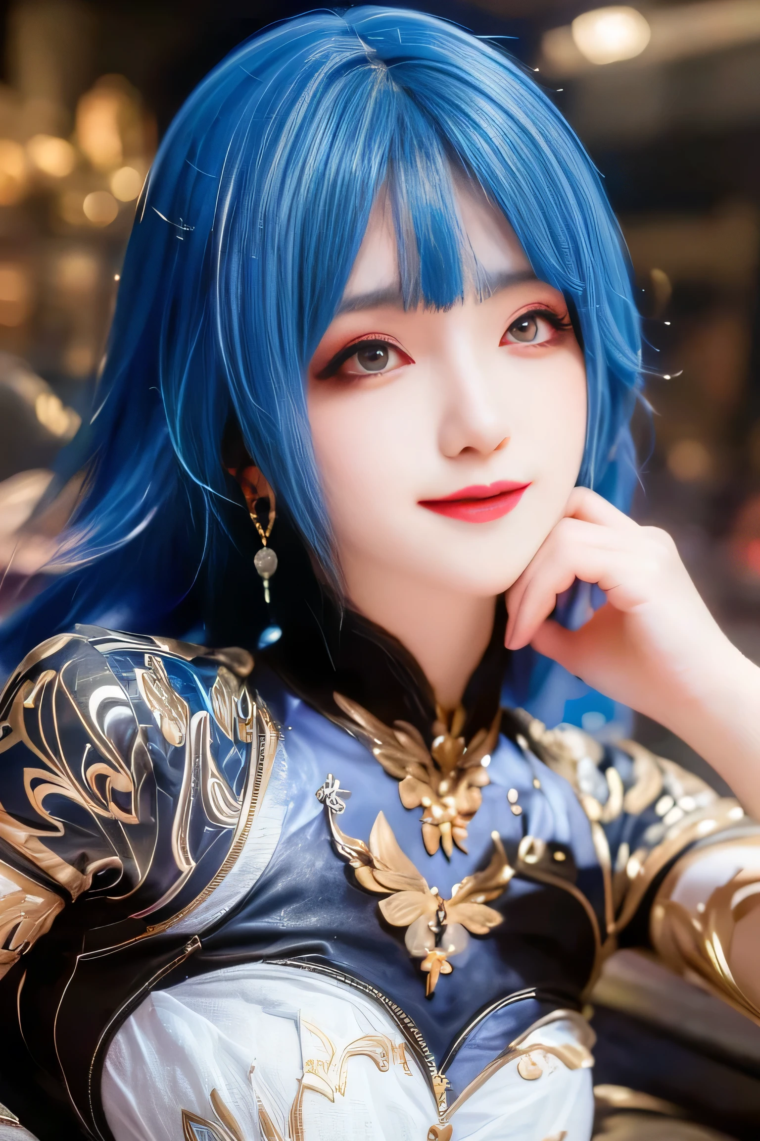 (best quality), (masterpiece), (Ultra-high resolution), (Clear face), (Reality: 1.4), (perfect lighting),(photorealistic:1.30), anime wallpaper, Guviz style artwork , fantasy cover up to magic , by Yang J, Guviz, beautiful artwork illustration, beautiful digital artwork, beautiful digital illustration, Li Song, beautiful anime portrait, art style at Beauvot,illustration, ethereal and beautiful, highly detailed, CG, unity, 8k wallpaper, Amazing, fine detail, official art, highly detailed CG unity 8k wallpaper,absurd, extremely absurd, large file size, highly detailed , high resolution, very detailed,beautiful girl with details, very detailed eyes and face, beautiful detailed eyes,light on the face,cinematic lighting, 1girl, solo, looking at viewer, ramping ,highres , Kulit Bercahaya :1.3, shiny skin, Oily skin,
Wang dong, wajah lucu , (mulut tertutup:1.5),
1girl ,Solo,(jewelry), (earring),(rambut panjang:1.5),( Rambut Ungu :1.5), transparansi alfa, tembus pandang, gaun , (black gaun :1.3), latar belakang sederhana,realistis,expressionless, short gaun , (upper body:1.3), outdoor ,(melihat pemirsa:1.7), latar belakang taman,(duduk:1.5), (lengan panjang), absurd gaun , baju ketat, piercing gaze, senyum, (Melihat ke arah kamera:1.4), ( bahu telanjang :1.3), kulit kristal, (Kulit pucat:1.3), ( Kulit Bercahaya :1.1), Oily skin, dada besar:1.3, belahan dada , Wajah yang sangat detail, Pakaian sangat detail, (Lengan gaun pengantin),( Lengan transparan ), (piercing gaze),(Wajah Kecil),(Bangs:1.3),sky blue hair, outdoor, (flowers garden backgtound:1.3), (standing:1.3), (full body:1), smile,