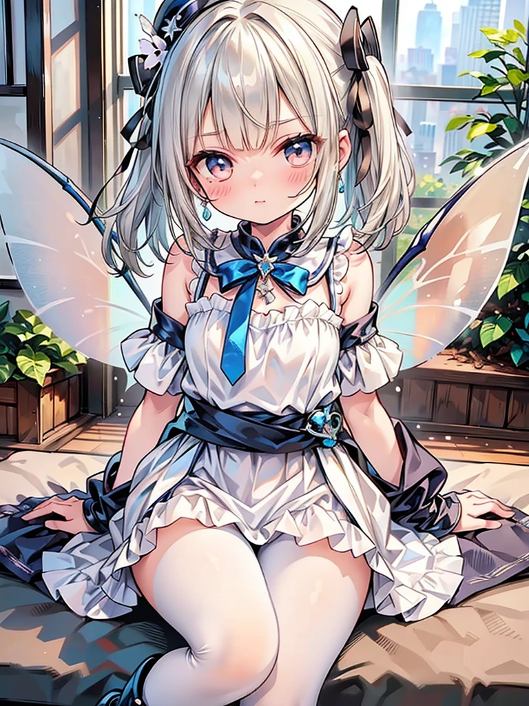  Make a picture where a beautiful fairy is bound, bound, she wearing a sheer skirt,gr3ysh33r