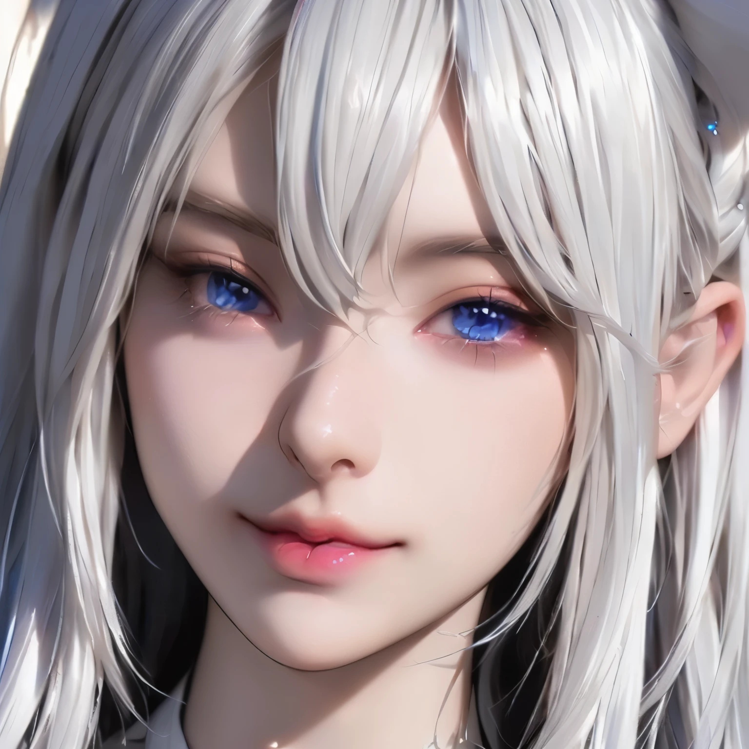 a close up of a doll with long white hair and blue eyes, stunning anime face portrait, hyper realistic anime, 3D anime realistic, realistic anime 3 d style, beautiful anime face, photorealistic anime, realistic young anime girl,  photorealistic anime girl render, perfect white haired girl, detailed anime soft face, girl with white hair, realistic - anime, realistic anime face，Charm，enchanting，Vixen，