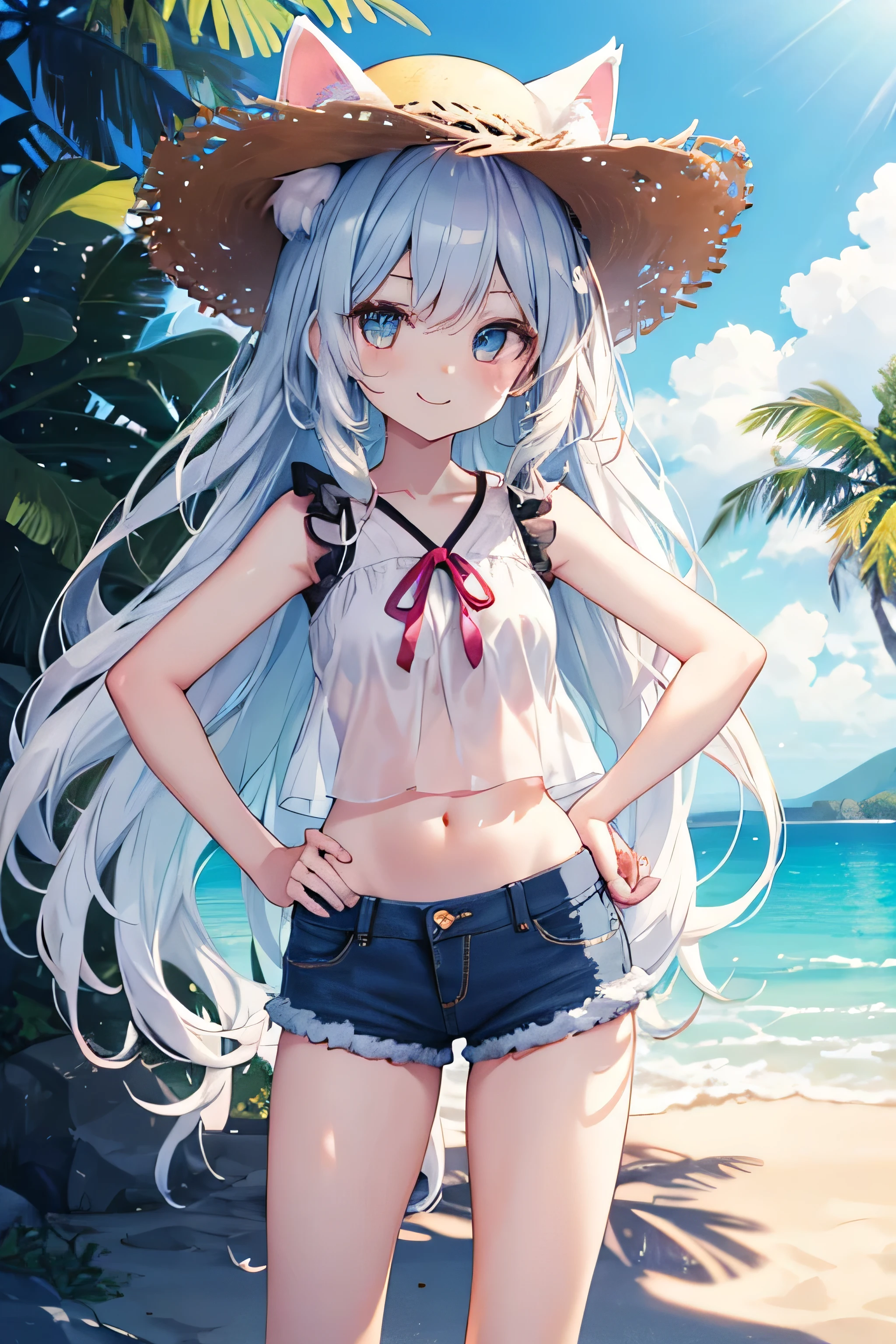 outdoors, swimsuit, breasts, beach, shorts, bikini, denim, long hair, blue eyes, looking at viewer, animal ears, denim shorts, solo focus, day, navel, smile, multiple girls, rabbit ears, parted lips, holding, short shorts, bare shoulders, medium breasts, cleavage, sitting, bare arms, stomach, blush, 2girls, collarbone, ocean, umbrella, very long hair, frills, sunlight, thighs, open fly, grey hair, beach umbrella, bottle, halterneck, beach chair, frilled bikini, cloud, string bikini, sky, sand, bangs, water, highleg, cutoffs, front-tie top, extra ears, animal ear fluff, blue shorts, blue sky, holding bottle, towel, lotion, grin, beach towel, lotion bottle, black bikini, front-tie bikini top, micro shorts, sunscreen, open clothes, white hair, 3girls, tan, cowboy shot, hand up, rabbit girl, torn shorts, chair, highleg bikini, lips, open shorts, large breasts, unbuttoned, horizon, sidelocks, bikini top only, dark skin, teeth, blue bikini, shiny, dutch angle, dark-skinned female, light rays, 1girl, armpit crease, lounge chair, shadow, bare legs, shade, white bikini, open mouth, arm support, blanket, black hair, shiny skin, fingernails, brown hair, tanlines, solo, midriff, bikini under clothes, parasol, torn clothes, ass, standing, nail polish, underwear, black shorts, strap gap, skindentation, kneeling, seiza, mole, pink hair, cloudy sky, head tilt, 1boy, short hair, bow, panties, :d, grey bikini, unzipped, white background, lens flare, groin, simple background, red hair, sunbeam, water bottle, out of frame, dappled sunlight, hair between eyes, shiny hair, shore, no shirt, grey shorts, small breasts, reisen udongein inaba, closed mouth, viera, cooler, sun,