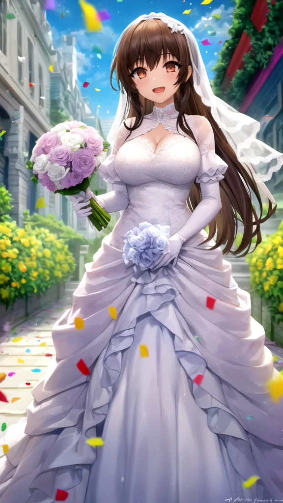 sksbrooke person, sksbrooke, (masterpiece:1.2), (best quality:1.2), perfect eyes, perfect face, 1girl, solo, brown eyes, (medium breasts), perky breasts, seductive look,  pink wedding dress, walking down the ailse in a church, sun ray in background from window, hold bouquet of flowers, leaning foreword, very happy, flower petal showering on her