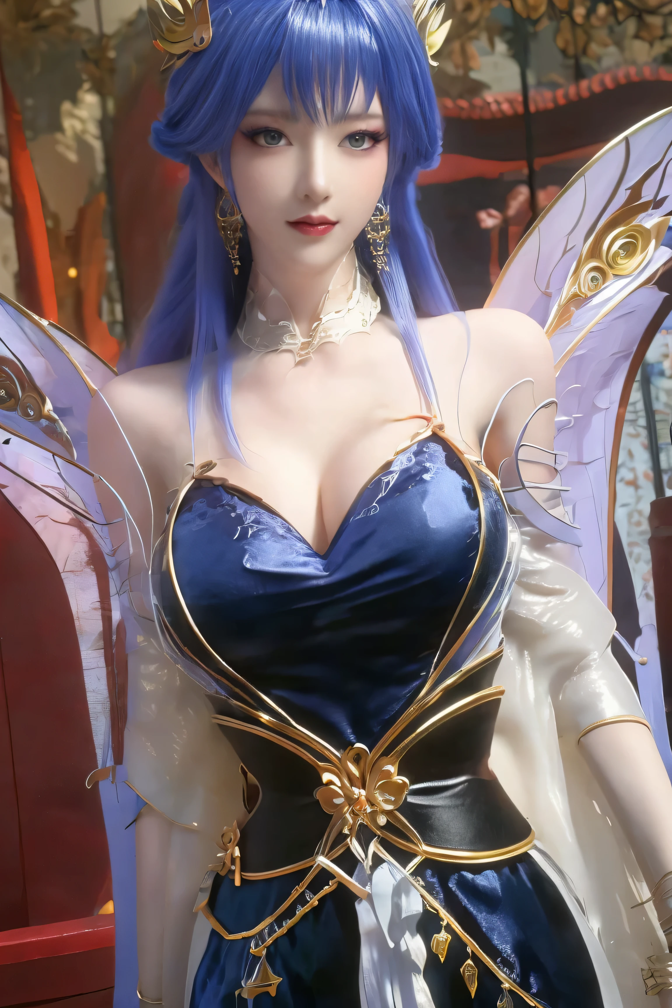 (best quality), (masterpiece), (Ultra-high resolution), (Clear face), (Reality: 1.4), (perfect lighting),(photorealistic:1.30), anime wallpaper, Guviz style artwork , fantasy cover up to magic , by Yang J, Guviz, beautiful artwork illustration, beautiful digital artwork, beautiful digital illustration, Li Song, beautiful anime portrait, art style at Beauvot,illustration, ethereal and beautiful, highly detailed, CG, unity, 8k wallpaper, Amazing, fine detail, official art, highly detailed CG unity 8k wallpaper,absurd, extremely absurd, large file size, highly detailed , high resolution, very detailed,beautiful girl with details, very detailed eyes and face, beautiful detailed eyes,light on the face,cinematic lighting, 1girl, solo, looking at viewer, jewelry, rambut panjang, bahu telanjang , Rambut Ungu , melihat pemirsa, anting , Lembut Renda , lace , (kulit putih), 3d Tato, (large breasts:1.2), hiasan rambut , pencahayaan lembut, natural lighting, hari , sky , wisteria , di luar ruangan , (detail warna:1.3), (perfect lighting), ( Kulit Bercahaya :1.3), (Oily skin), (standing), (upper body:1), (melihat pemirsa:1.5),(Kulit pucat:1.5), (super giant breasts: 1.9), (Sagging breasts:1.3)