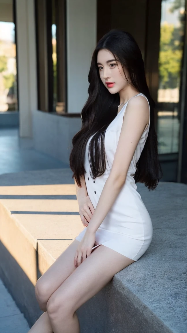 masutepiece, Best Quality, Illustration, Ultra-detailed, finely detail, hight resolution, in 8K, Perfect dynamic composition, Very fine eye definition, (Symmetrical eyes:1.3), Women's Fashion Summer,Strapless Dresses & a choker(Wet、Close contact to the body、Sheer)、I can see the chest、Beautuful Women、sexypose、Slim body、Write(From thigh to head)、Sitting on a bench