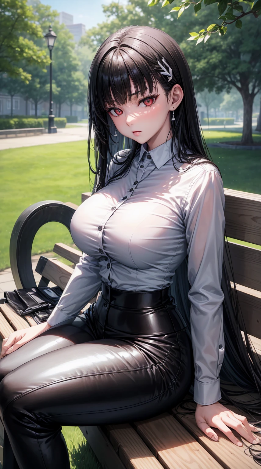 25 year old girl, Italian features, long loose black hair, super mega gigantic breasts, white shirt, black miniskirt, in the dungeon, tied to a torture chair, wearing a slave collar