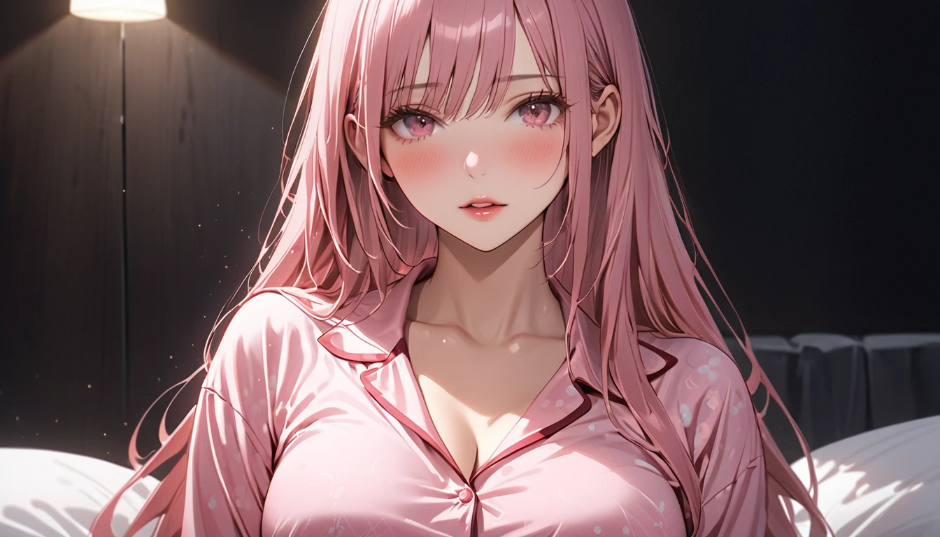 4k, ,Lens flare, pink hair , blush, blushing, 8k, best quality, 1 girl, detailed, Detailed fuchsia hair ++, detailed pink eyes ++, raytracing, perfect shadow, highres, enhanced eyes, plain white background, long hair, no background, white background, sexy, mature, kakegurui outfit, ikishima midari, eyepatch