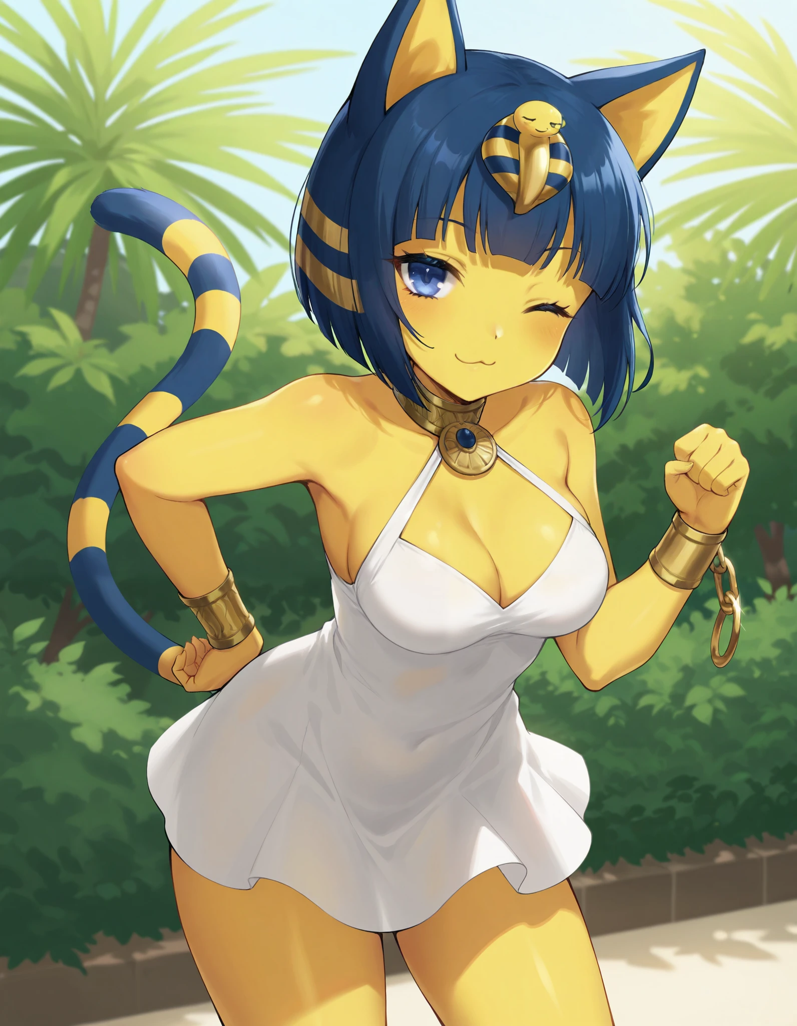 (masterpiece, best quality:1.2), ankha, 1girl, solo, white dress, see-through, tail, breasts, outdoors, crater, lunar, rocky, moon