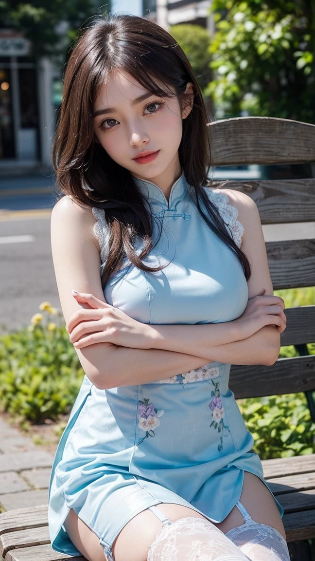 Top-quality Realistic,Official art,Highly detailed CG Unity 8k wallpaper,ultra-detailliert,hight resolution,Physically-based rendering,Magnificat,finely detail,masterpiece,Best Quality,ultra detailed,Mature beauty,Beautiful women,1girl,moist lips,sexy lips,Sexy smile,Gentle smile, 20 years old, Beautiful bare skin,Smooth bare skin, big well-shaped breasts, beautiful cleavage,beautiful Mature body,swept bangs,(Medium hair:1.3), beautiful detailed eyes,model shoot style,Japanese Idol,Full-body,((Hydrangea blooming on the slope behind the alley )),BREAK, ((Ao dai:1.3)),(vietnamese national costume),Sitting model pose,Delicately expressed eyes,cute smile,shoot from below,(sitting on a chair on the cafe terrace), (Cafe terrace surrounded by lots of hydrangeas),A lot of hydrangea are blooming,model pose,(leaning forward:1.3), (hands on knees:1.3),((Extreme close-up)),