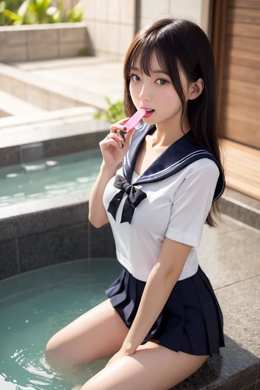 (highest quality、4k、8k、High resolution、masterpiece: 1.2)、Super detailed、(Real、Photorealistic、Photorealistic: 1.37)、Beautiful young woman、High Tech City、Shining neon lights、((Sailor suit:1.35))、(Spread your legs wide and squat down:1.45)、(lift the skirt:1.5)、(Revealing gorgeous floral panties:1.4), (Body fluids continue to drip from my crotch!:1.5)