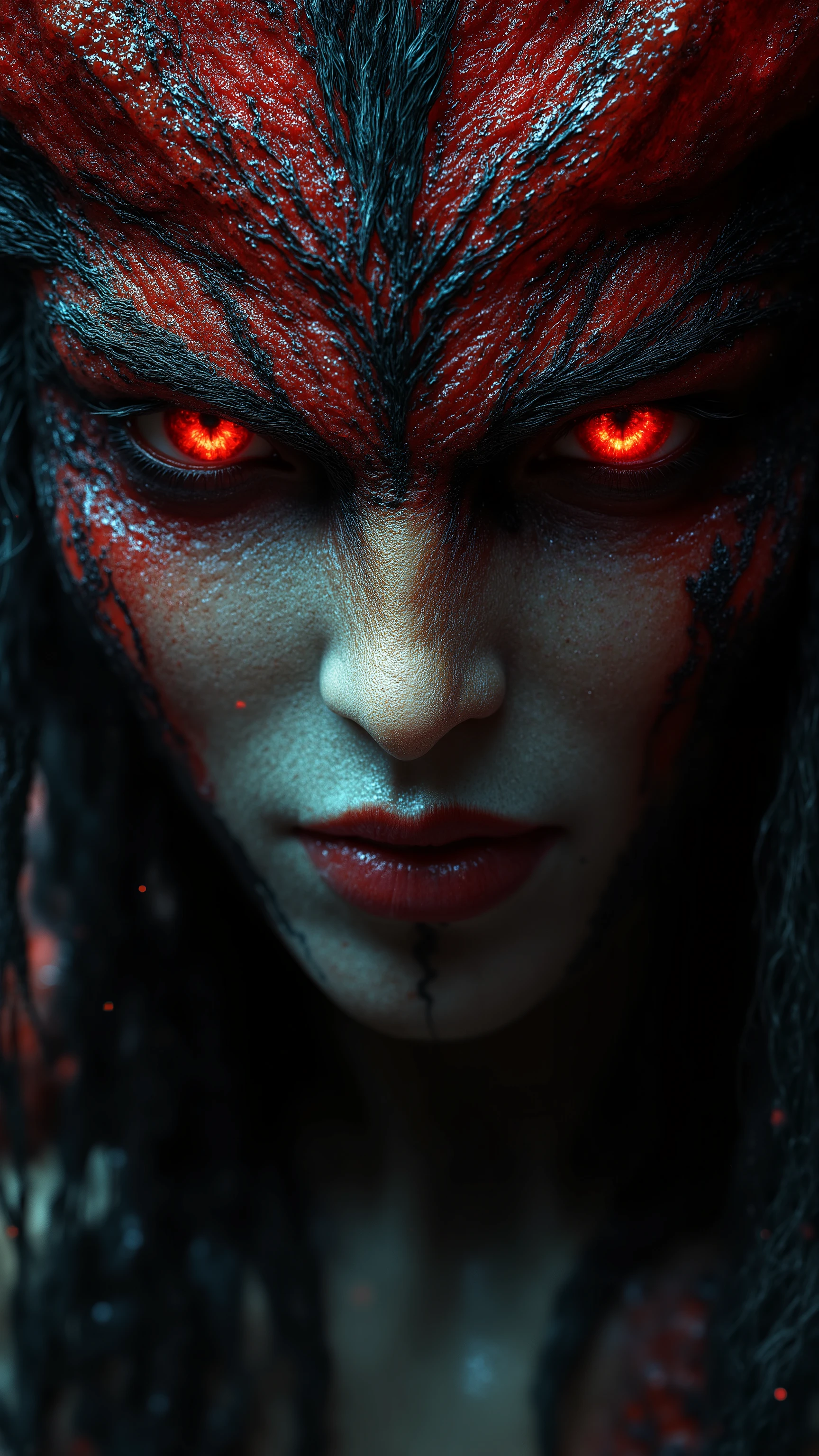 a close up of a woman with a creepy face and fangs, cyberpunk art by Oliver Sin, trending on Artstation, gothic art, detailed 4k horror artwork, dark fantasy horror art, fantasy horror art, horror fantasy art, elegant horror artwork, dark queen of snakes, artgerm julie bell beeple, dark and horror style