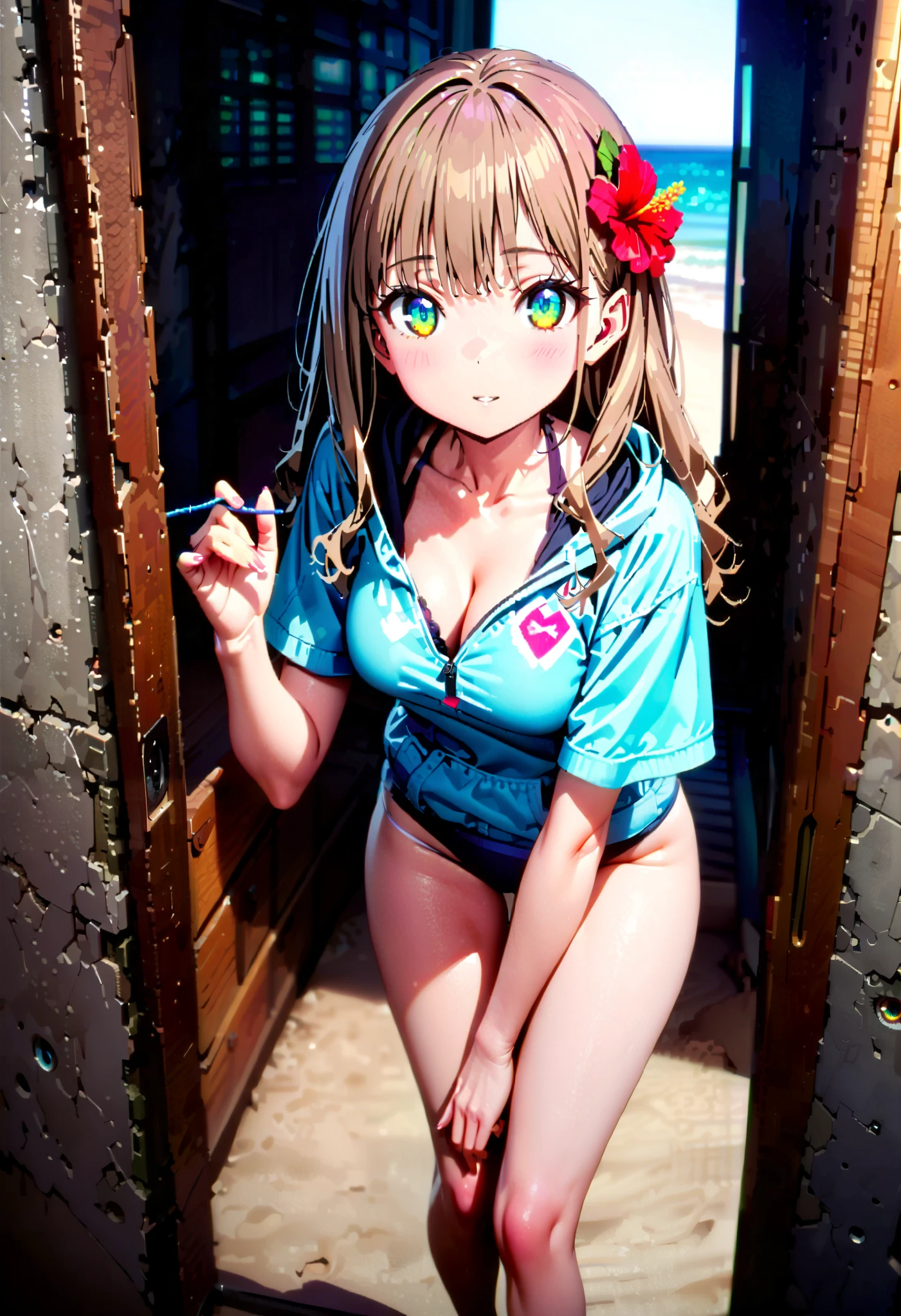 Highest quality,wonderful,finely,Highly detailed CG Unity 8k wallpaper, (High Contrast), Sailor suit, (Light blue striped underwear), (Beautiful ass:1.3),(Black Stockings),(Thighs:1.2)