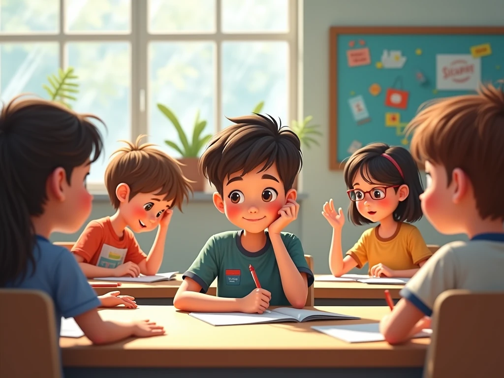 A 12-year-old boy in his classroom without pants 