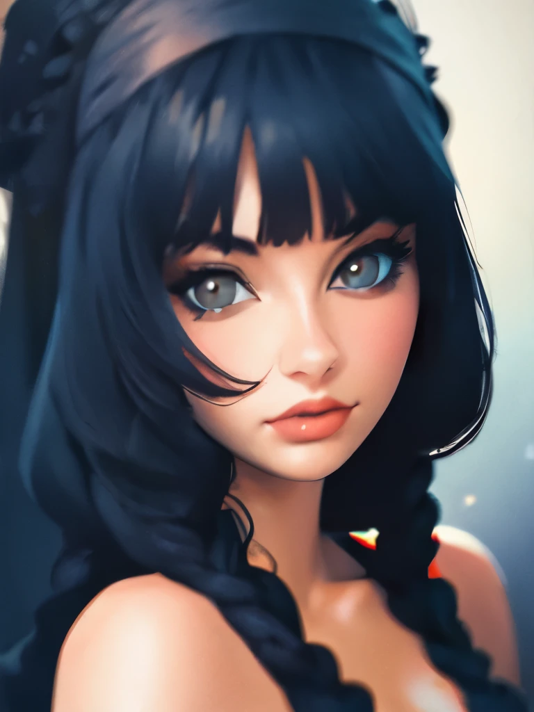 masterpiece, best quality, 1girl, solo, ((mature female)), round pupils, long hair, hair, princess, black dress, fantasy, happy, looking at viewer, cartoon, anime, (oil painting)
