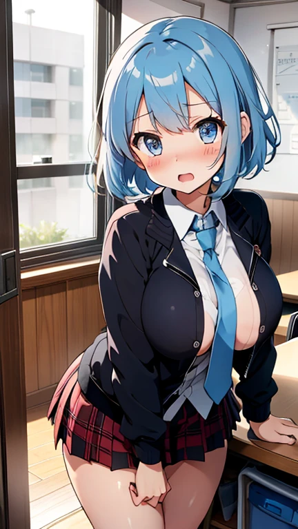 (8K、Highest quality、highest quality、masterpiece)、Detailed face、One girl、ONE boy、Rem from Re:Zero、Light blue hair 、short hair、twintails、blunt bangs、Grey Eyes、、、((Blazer jacket uniform))、((Pleated skirt))、((No panties))、((bent over))、School、classroom、Sit on a chair、Spread your legs、Very large breasts、Nipples are visible、、Black Pantyhose、Milk dripping from nipples、Milk spurting from the nipple、、Open your mouth、Troubled face、Love juice from the genitals、Full body portrait、Walking around the city、One man、Hearts in the eyes、sex、vibrator in thighhighs、Pantyhose with holes、Adult toys、Vibe