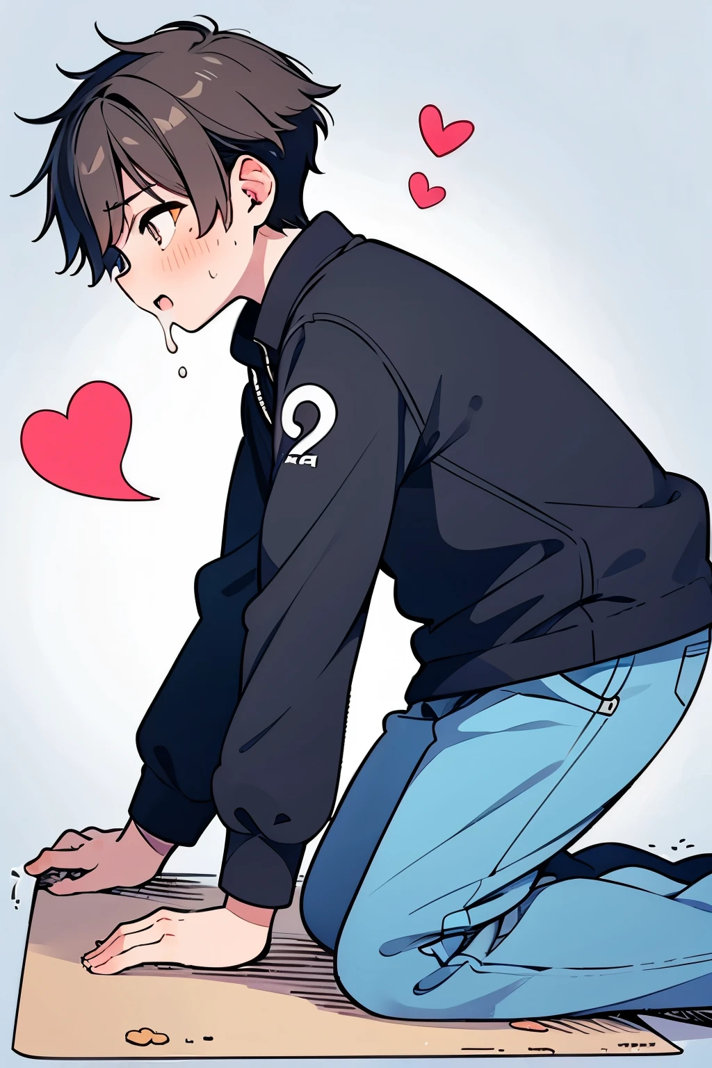 (1-boy :1.5),hypnotism,((Many question mark:1.0)),Short Hair, brown hair,♥️,(NSFW:0.5),(ohogao:0.5), anal in penis,( rider position:0.7), seeds ,Creampie ,Nervous,(heart eye:1.0),(from the side), Health Sports,((Sex with a giant old man:1.0)),(On all fours1.0),