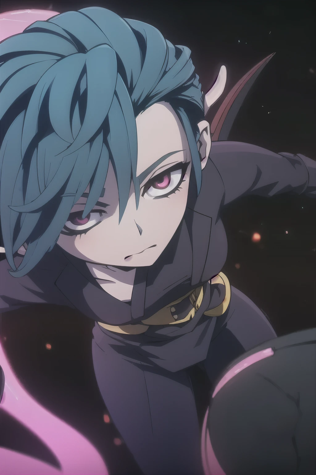 Jinx's character design, sexypose, Erotica, bare breast, teats, Beautiful figure,  butt, kitty, Arcane's Jinx, Holding a sparkling and glowing box in his hands, Bright blue and purple sparks all around, glowing eyes, Red glowing eyes, hairlong, hairsh, braided into long braids, Pigtails hang below the knee, Hair color changes from bright RED to Back, Dressed in brown breeches, Leather boots on the feet, Top with four gold circles on the chest in the middle of the chest, Blue cloud tattoos on shoulders and waist, Long bangs, hanging on the right side, Belt with cartridges on the belt, A pistol in a holster on his left leg, Arcane style, extremely detailed CG unity 8k wallpaper, detailed light, Cinematic lighting, chromatic aberration, glittering, expressionless, epic composition, dark in the background, Cherecter Desing, Very detailed, Detailed body, Vibrants, Detailed Face, sharp-focus, anime art, Vibrants, Detailed Face, Hugh Details, sharp-focus, Very drooping face, A detailed eye, super fine illustration, better shadow, finely detail, Beautiful detailed glow, Beautiful detailed, Extremely detailed, expressionless, epic composition,