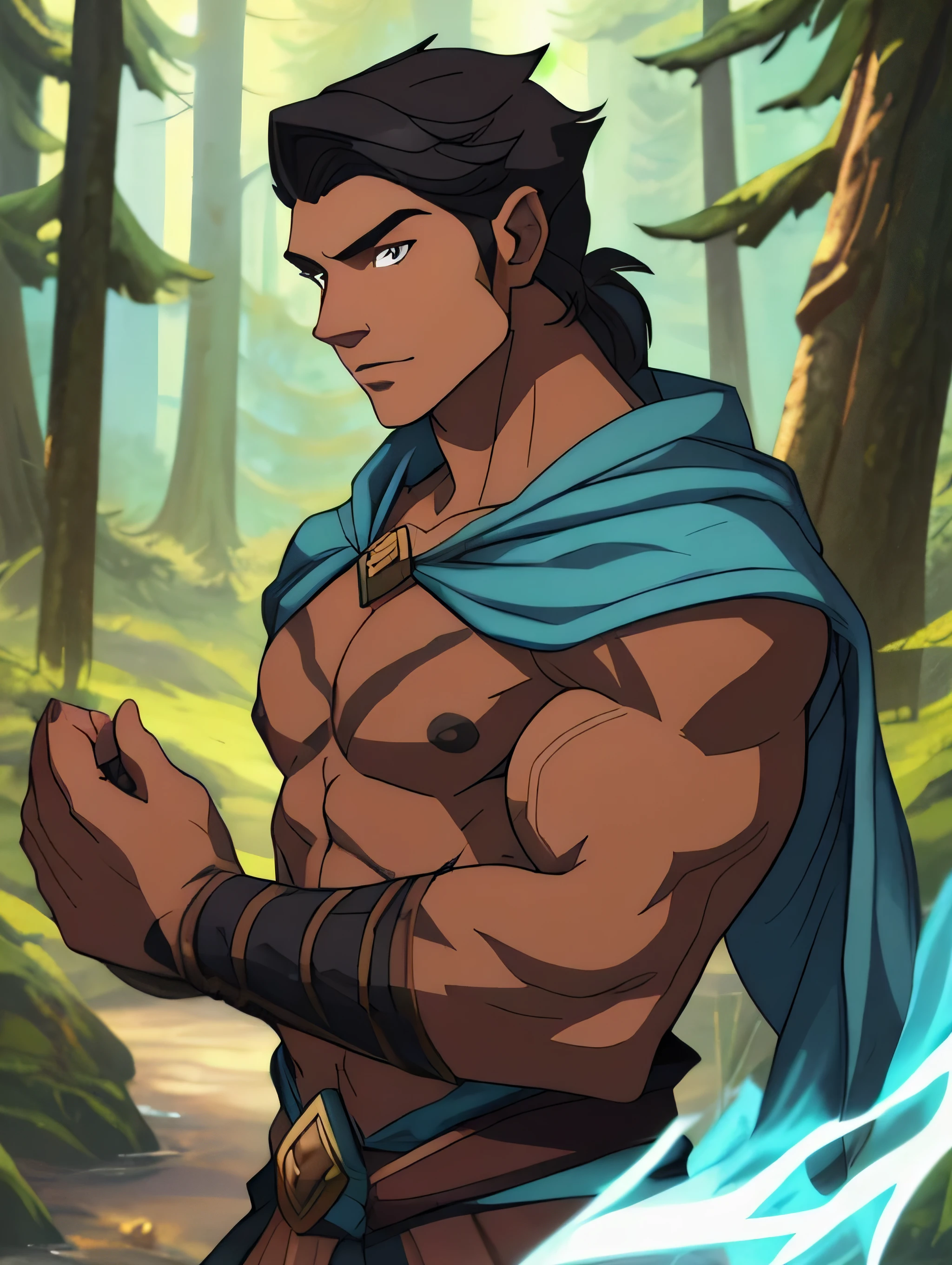 score_9, score_8_up, score_7_up, score_6_up, score_5_up, score_4_up, 11boy, Yone, League of Legends, hrstlxks style , dark elf Male, tribal tattoos ,Pants ,BLUE pupils, Bandage on hands , Black Tied hair ,