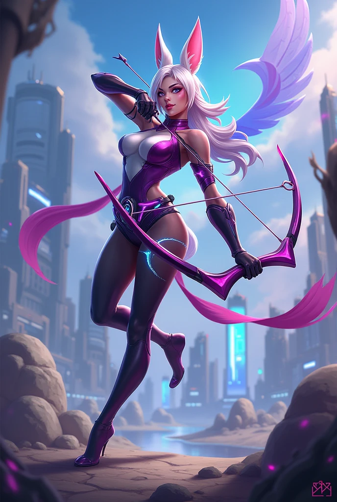 ((best qualityer)), ((work of art)), (detailded), ombro to ombro sweater, photo realist, high resolution, 1 women, mature woman, standing alone, hips up, purples eyes, cuddly, Spirit Blossom (League of Legends), pink  hair, mitts, long hair, thicc thighs, overskirt, elbow mitts, hand on hip, bared shoulders, standing alone, wings, White mitts, breastsout, pink eyes, bangss, magic, ornament hair