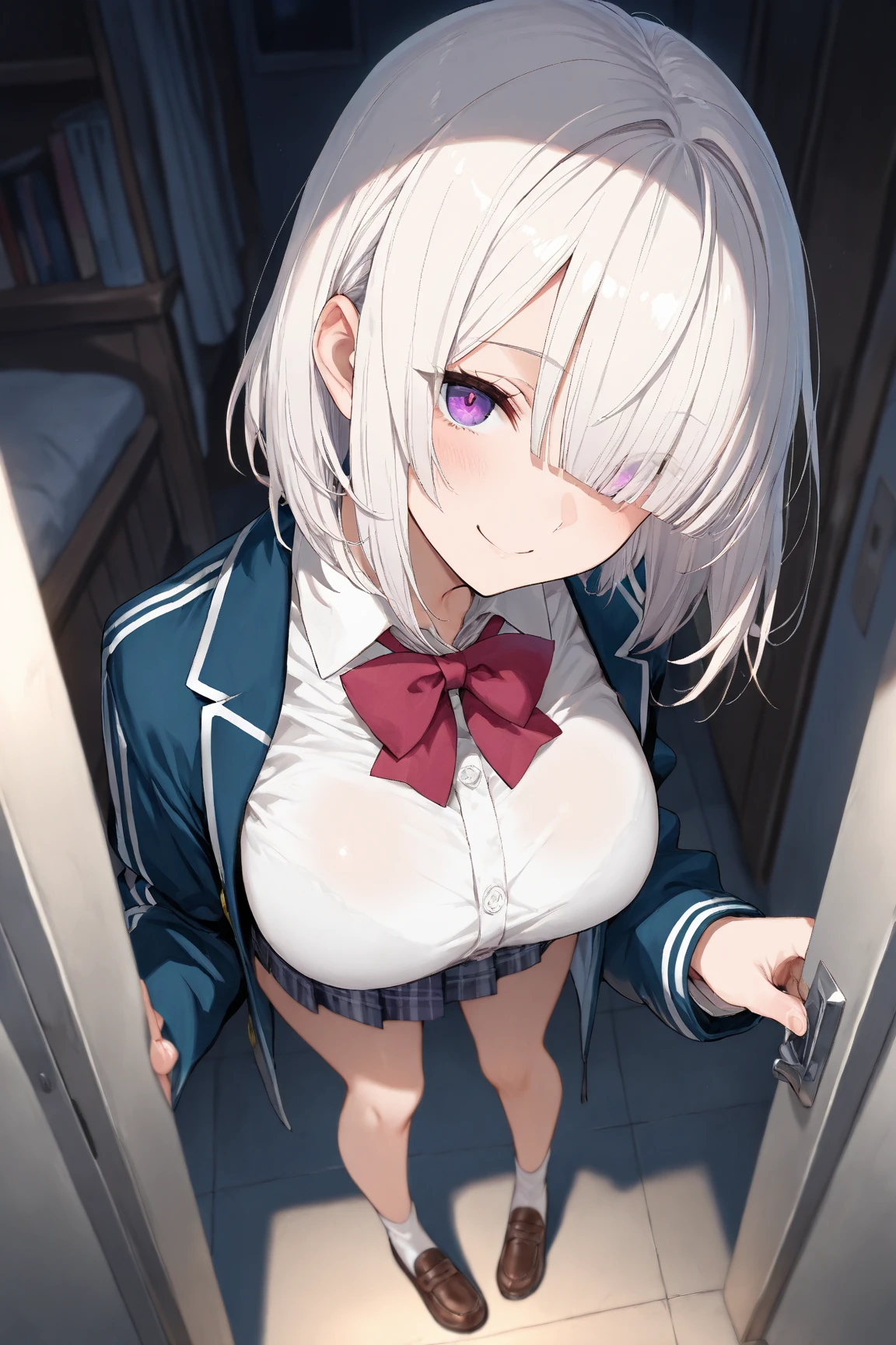 NSFW,koneko toujou (dxd),Gray Hair,short hair,,Embarrassed,blush,(Perfect hands),(Perfect Anatomy),(masterpiece),(highest quality),School