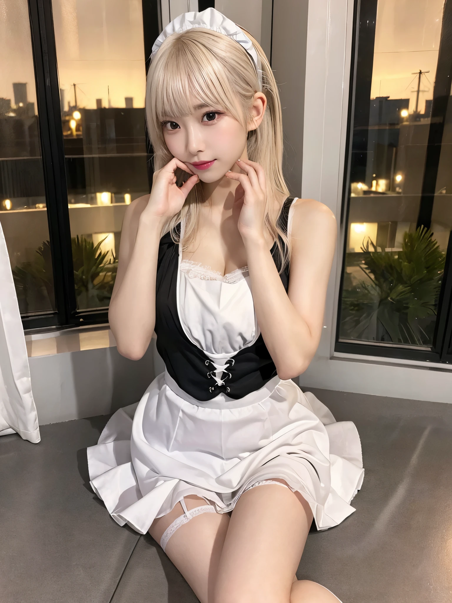 RAW, best quality, masterpiece, realistic, ultra highres, intricate details,
1girl, jirai fashion, beautiful face, light silver hair, hair ornament, frilled sleeves, frilled skirt, fishnet stockings, platform shoes, in a restaurant, squatting,
