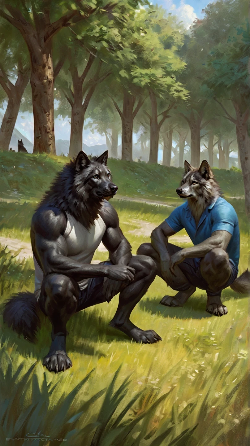 Duo Anthropomorphic Wolf ((blaidd)) , Gargantuan Penis, Big Dick, Semen, They are masturbating their penis Each other until they release their massive Orgasm