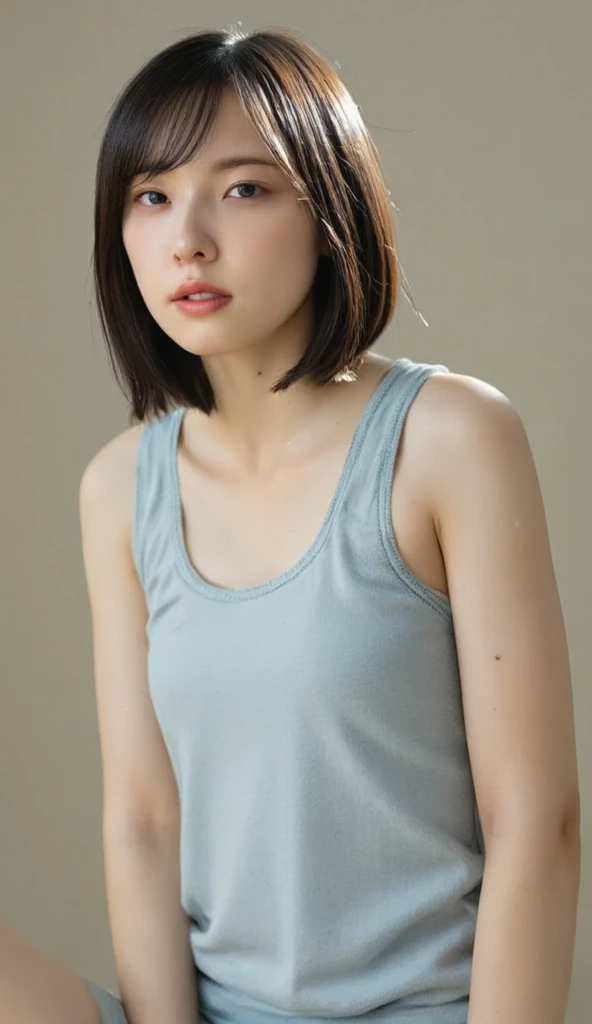 doress、(Photorealsitic:1.4)、(hyper realisitic:1.4)、(realisitic:1.3)、(Smooth lighting:1.05)、(Improved lighting quality in movies:0.9)、32K、1girl in、20 years girl、Realistic lighting、Back lighting、Facial light、raytrace、(brightened light:1.2)、(enhanced quality:1.4)、(Top quality real texture skins:1.4)、finely eye、finerly detailed face、Fine quality eye、(Tired, sleepy and satisfied:0.0)、 close up of face、tshirts、(enhance body line mood:1.1)、(Increase the beauty of skin texture:1.1)、((Suzuichi Hirose))、