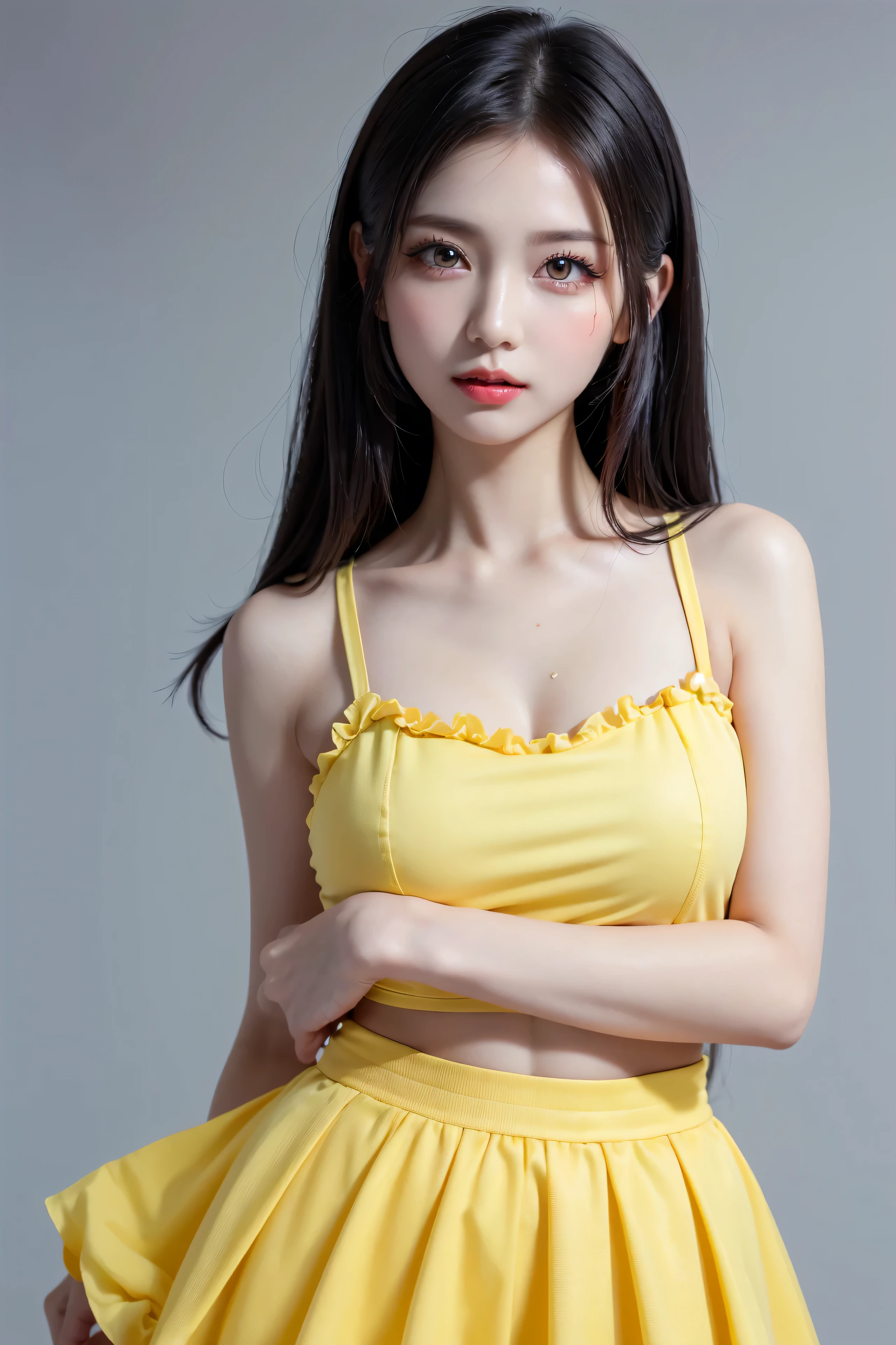 Mai Shiraishi, 1 girl, high school style, in front of the school gate, bust 88, waist 58, hips 85, brown hair, bob, off-shoulder v neck (8k, RAW photo, top quality, masterpiece: 1.2), (realistic, photoreal: 1.37),