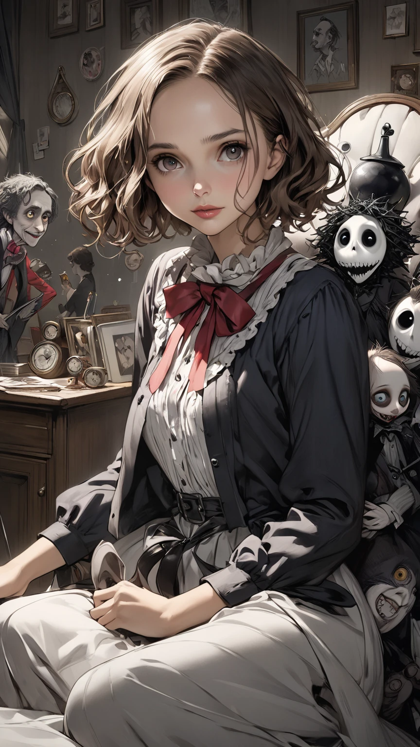 Young beautiful girl, Emma Myers, American, SOFT SMILING FACE, HAVE A BLACK HAIR, wears a old work cap, wears old-fashioned clothes, 19th century, poverty-stricken clothes, old torn clothes, 19th century period clothing, holding a bouquet, standing before her grandparents' tombstones, cemetery background, dark cities background, night time, midnight background.
The Smiling and widely mouth laughing Skeleton Woman from Bloodborne.
A black-haired girl wields the Heavy Thrusting SCYTHES and equip the SHOTGUNS from within the Elden Ring in a reverse grip.
Blooded Background.
((((Closer Face,Detailed,Two Sides,Left,Good,Right,Evil,Armies of Deads, Skeletons))))
The Monstrously Cannibalism Clockwork Flaming Lanterns from Bloodborne. The Monstrously Cannibalism Clockwork Thorny Wheels Robot Droid Nun and Knights From Bloodborne.
a close up symmetrical portrait of a cyberpunk gangster, biomechanical, mshn robot, splashes of orange red, hyper realistic, intricate design, (insanely detailed:1.4), (extremely fine details:1.35), Extremely sharp lines, steel, cinematic lighting, Photorealistic, a detailed painting by Ayami Kojima and Lilia Alvarado, (best quality, high quality, absurdres, intricate detail, masterpiece, cinematic), highly detailed, motion blur, film grain, noise, lens effects,