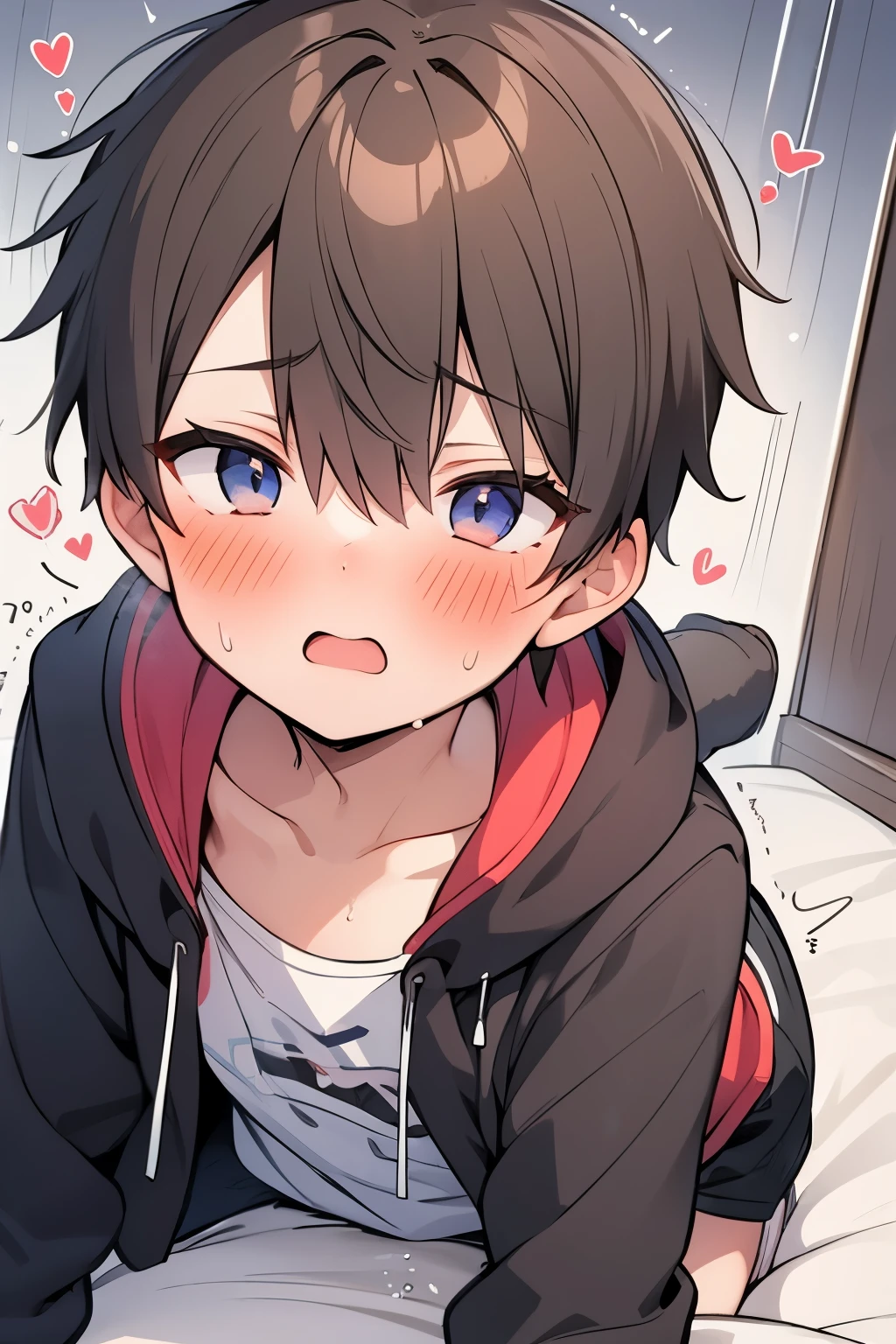 (1-boy :1.5),hypnotism,((Many question mark:1.0)),Short Hair, brown hair,♥️,(NSFW:0.5),(ahegao:0.5),slouch,Agony,(Intense pleasure, convulsions:0.35),Nervous,(heart eye:1.0),((puffer jacket:1.0)), creampied,, seeds , Sexual Behavior,sex,( anal in penis :0.25),巨漢のおじさんとsex