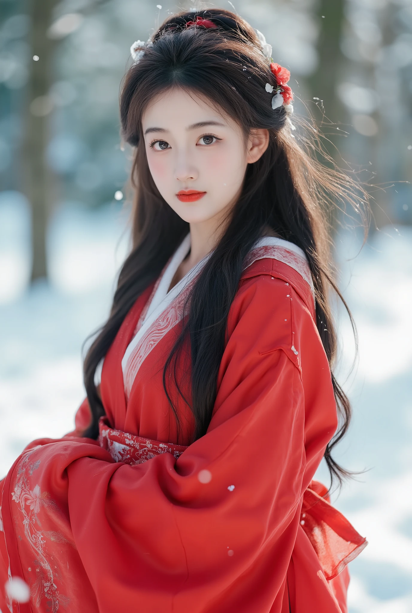 watercolor painting,Glowing ambiance,enchanting radiance,luminous lighting,ethereal atmosphere,evocative hues,captivating coloration,dramatic lighting,enchanting aura,masterpiece,best quality,
cinematic photo,Best quality,(masterpiece:1.2),cinematic photo,1girl,A beautiful girl in red hanfu,Standing in the wind andsnow,long hair blown by the wind,snow in the sky,upperbody,snowing,snowy day,in winter,motion blur,(sad:1.1),(crying:1.1),close-up,(tears:1.1),(face focus:1.1),(close mouth:1.1),front view,35mm photograph,film,bokeh,professional,4k,highly detailed,helgirls,