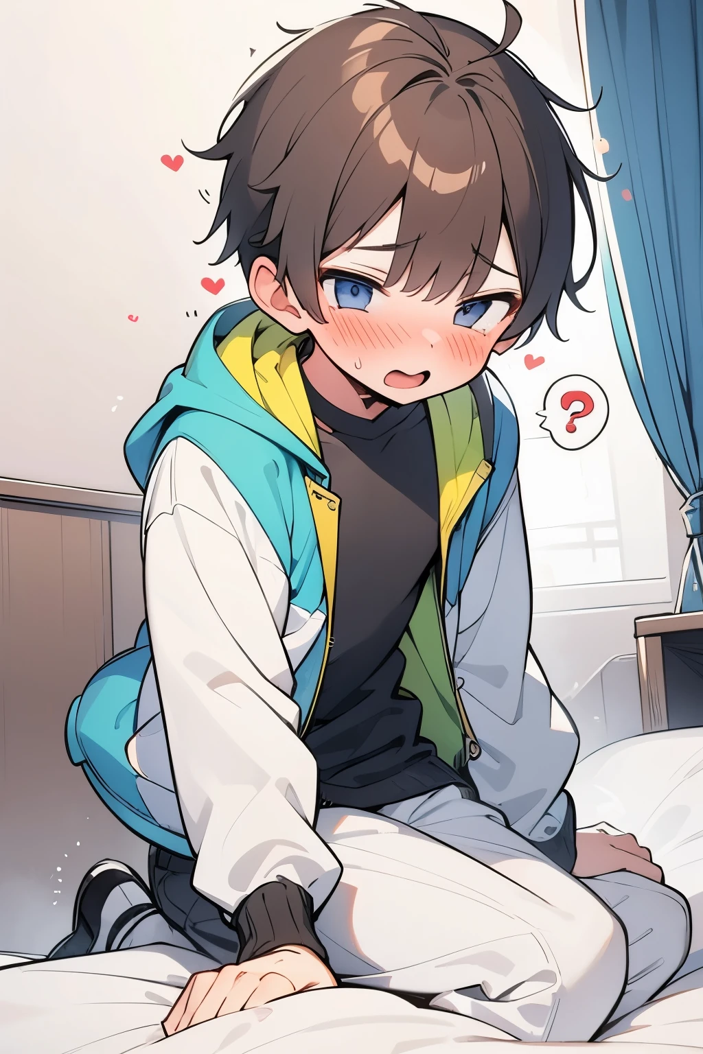 (1-boy :1.5),hypnotism,((Many question mark:1.0)),Short Hair, brown hair,♥️,(NSFW:0.5),(ahegao:0.5),slouch,Agony,(Intense pleasure, convulsions:0.35),Nervous,(heart eye:1.0),((puffer jacket:1.0)), creampied,, seeds , Sexual Behavior,sex,( anal in penis :0.25),巨漢のおじさんとsex