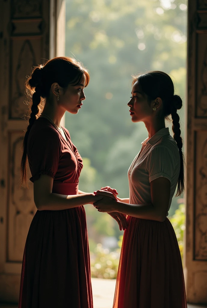 wide shot, two (heartbroken:1.2) women, Colonial