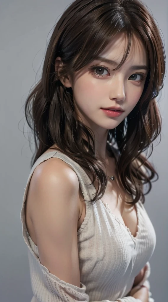 (RAW photogr, Best quality at best), ((Affection,1980s style)),(An artistic girl:1.2),(actual, photo-actual:1.3), Extremely Delicately Beautiful, Amazing Cleavage, finely detailled, (humongous large breast:1.3), tmasterpiece, ultra - detailed, A high resolution,Most Best Illustration, The best shadow,iintricate,depth of fields,(Close-up portrait of a young beautiful woman:1.2),long whitr hair,messy hair,((((low tune,Dark scene,dimly lit)))),(((gentlesoftlighting:1.4))),(pale-skinned:1.4),(smile shy),(Movie Angle),Focus sharp, volume fog, 8k ultra high definition, SLR camera, high qulity,( filmgrain:1.4), XT3,(looking at viewert), pale-skinned