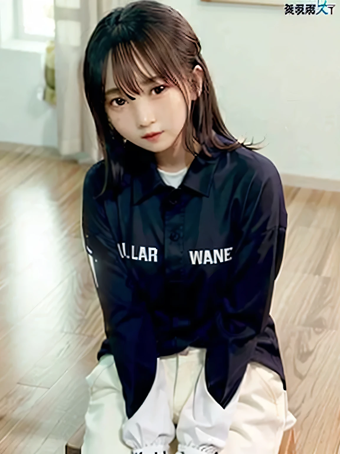 A young person sits on the polished wooden floor of a brightly lit gymnasium, their knees pulled close to their with arms wrapped securely around their legs. White panties are visible. The soft light from tall windows reflects off the glossy floor, casting gentle patterns around them. Their relaxed posture suggests a moment of quiet contemplation or rest, as they gaze thoughtfully at the open space ahead. The gym walls, marked with faded sports lines and a few scattered pieces of equipment, frame the serene yet reflective atmosphere. 20-year-old woman. smiles gently, FRIENDLY. ( RAW photos , top quality ), ( realistic, photo- realistic:1.4), masterpiece, Extremely Delicate and Beautiful, extremely detailed, 2k wallpaper, amazing on the beach, detailed depiction , extremely detailed CG unity 8k wallpaper, ULTRA DETAIL, high res, Soft light, beautiful detailed girl looking back, extremely detailed eyes and face, beautiful detailed nose, beautiful detailed eyes, cinematic lighting, Perfect , slender body.