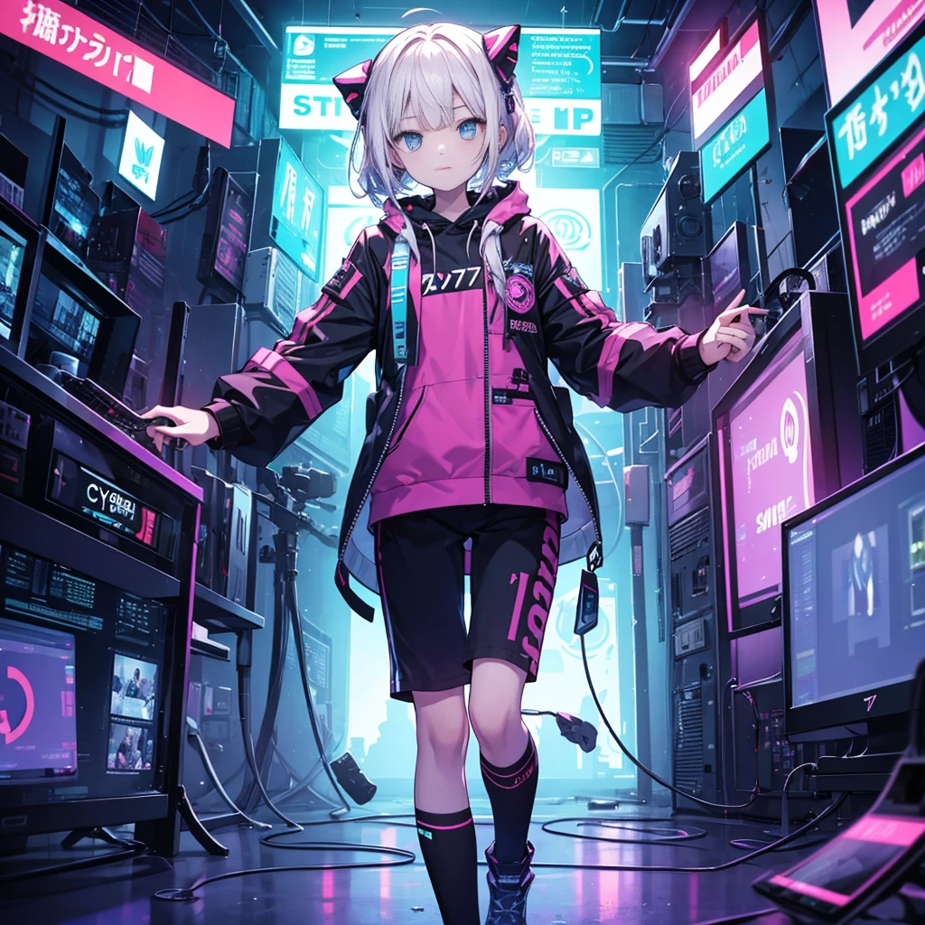 anime mecha girl with pink jacket, cyberpunk anime, digital cyberpunk anime art