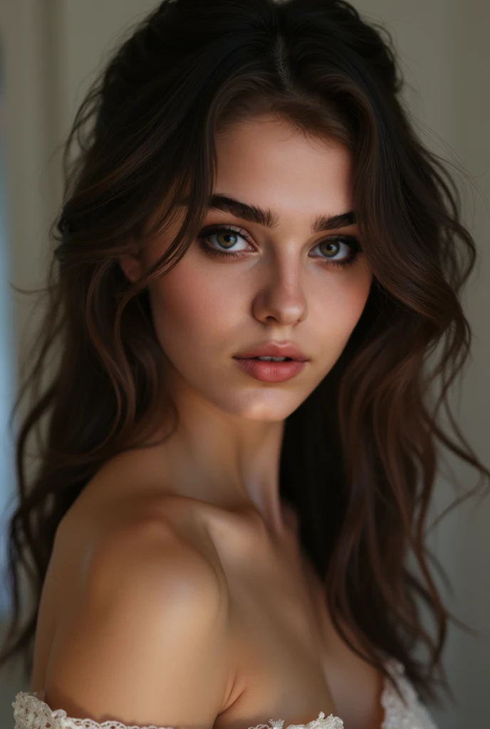 (retrato de close extremo:1.3), (de cima:1.1). Uma linda mulher europeia super gostosa, 23 anos, she is a playmate, modelo de revista masculina. flirts with the camera, sorriso sutil. Cabelo loiro ondulado. (she is in a snowy village at night:1.4) Anatomia perfeita, cabelo perfeito, peito perfeito, Corpo perfeito, perfect hands, rosto perfeito, UHD, retina, Obra de arte, preciso, Anatomicamente correto, pele texturizada. noite estrelada de inverno, Aurora boreal Photo of a 25-year-old European girl, raw, Beautiful woman, (long wavy light brown hair), very large breats, tanned, ((Portrait)), ((Detailed face:1.2)), ((detailed facial features)), (finely detailed skin), pale skin, , wrapped in a sheet, Bedroom environment, Lying on the bed, (cold color), moist, moist, Reflectors, (masutepiece) (perfectly proportions)(photos realistic)(Best Quality) (Detailed) photographed in a Canon EOS R5, 50mm Lens, F/2.8, nffsw, (8K) (Wallpaper) (Cinematic lighting) (Dramatic Lighting) (sharp focus) (Convoluted) Fashion, From  above