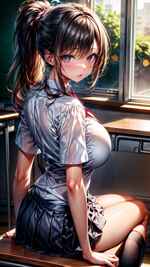 nsfw:1.5,(((Perfect Anatomy, Anatomically correct, Very detailedな肌))), 1 girl, Japanese, Shiny skin, Observe the audience, ((Back view, From below)), Beautiful Hair, Beautiful Face, Beautiful details, (Long Hair:1.1), Dark blonde hair:1, blue eyes, Baby Face, Mole under the eye, Beautiful clavicle, Beautiful body, Beautiful breasts, Big Breasts:0.5, Beautiful thighs, Beautiful feet, Camel Toe, ((Short sleeve, Torn shirt、Tight mini skirt、Torn stockings)), Captivating thighs, ((Embarrassing, Scared, sad, tears, cry, Half-open mouth)), Are standing, (((Leaning forward), Raise one leg, Torn clothes:1.5、Bare nipples)), ((midnight:1.5、Late Night:1.5、Dark without light:1.5))、8k, highest quality, Masterpiece:1.2, locker room、Very detailed), (Realistic), Beautiful illustrations, whole body,(((SEX:1.5、Strong man)))