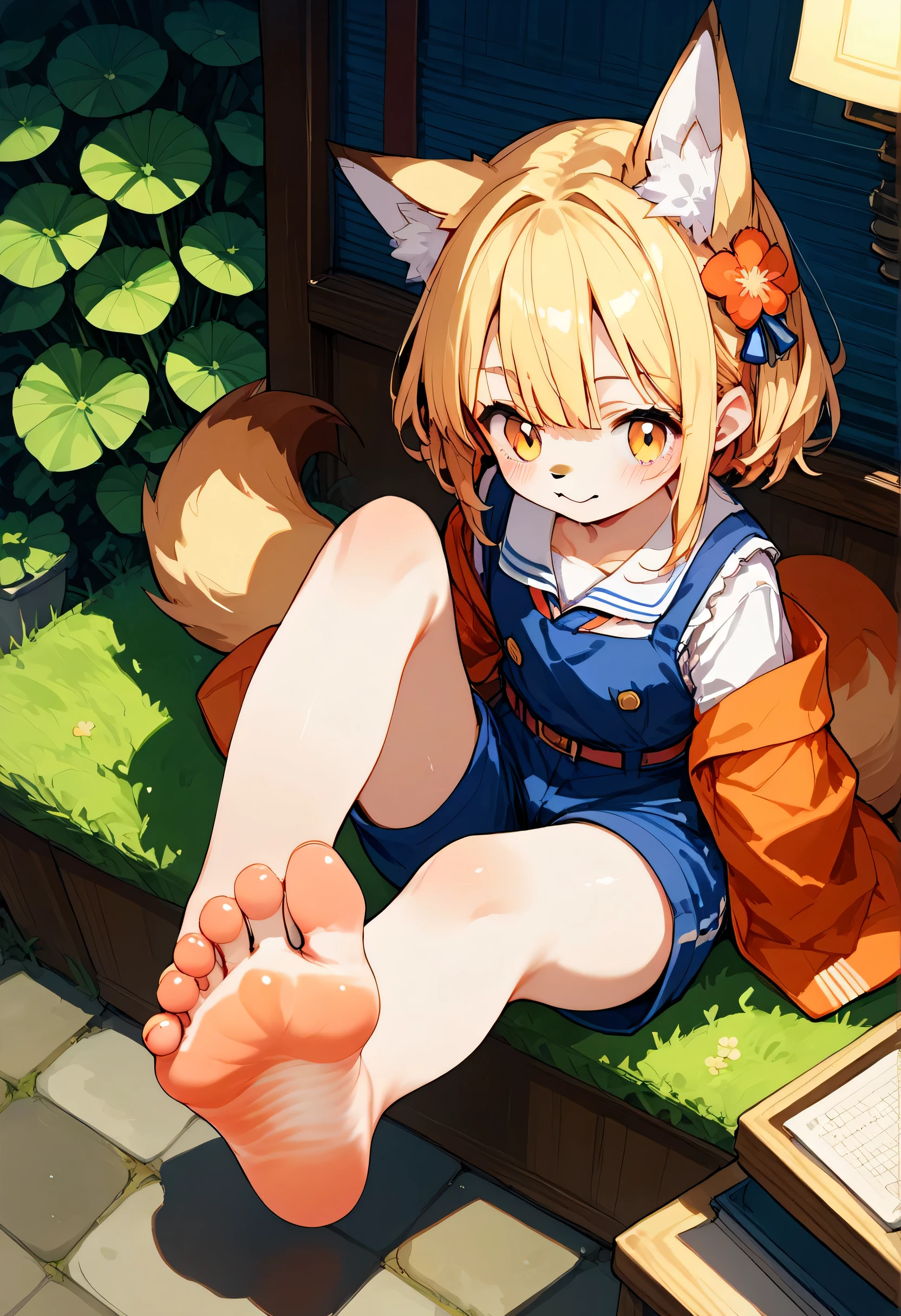  score_9, score_8_ up, score_7_ up, score_6_ up, score_5_ up, source_Anime, source_ furry , Hadrian, from above,fisheye座ってfeetを見せる,shanding and show only,片feetで立っている, foot focus,only,裸feet, No Shoes ,   furry  male, Fox Boy,feet_, sharp_ , feetpads,  shorts, (臭いfeet:1.3)