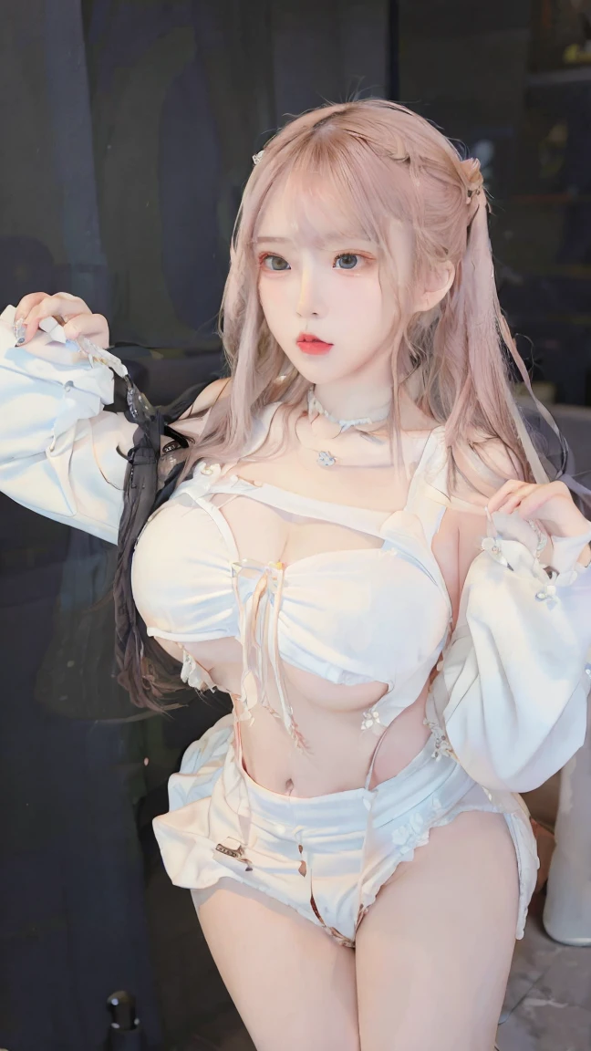 Top image quality、Raw photography、超A high resolution、18-year-old Korean、Glasses beauty、Colossal tits:1.5、cleavage of the breast:1.5、fair white skin、shiny white skin、(short bobbed hair)、bright silver hair、bright white hair、Beautiful eyes with random colors、very thin lips、beautiful eyes finely detailed、elongated eyes、pale pink blush、long eyeslashes、Beautiful double eyelids、eyeshadows、耳Nipple Ring、Fashionable glasses、Lighting that emphasizes beautiful skin、Lustrous skin、(Wearing a bunny costume:1.3)
