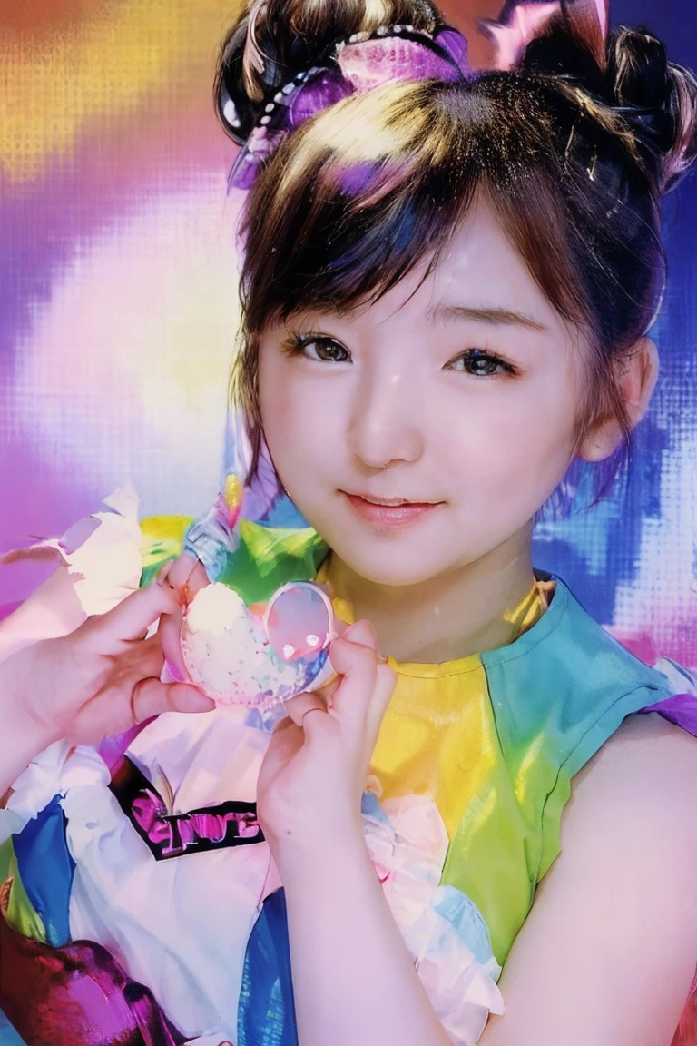 8K, portrait, portrait, (alone), masterpiece, highest quality, 、 (((slim)))、flat body、、cute、inverted triangle face、、((head shot))、、cute女の子のキャラクター、 Night view from a high place、Drawing a large number of skyscrapers, Please look up at the starry sky. Surround her with colorful nebulas and colorful metropolises。。.(fractal art:1.3)