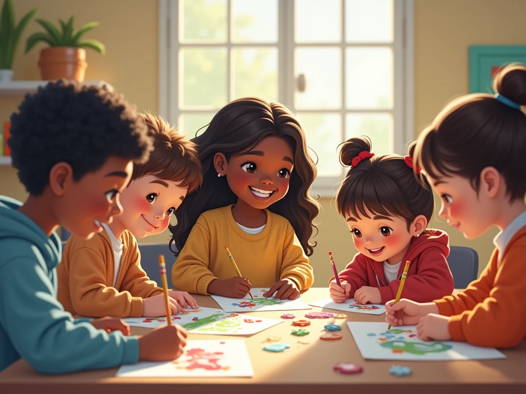 Children of different styles happy learning