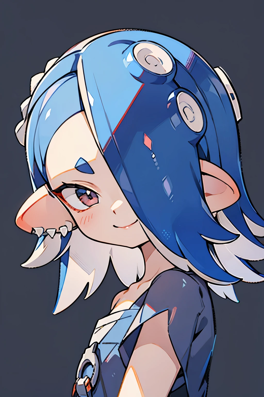inkling hair , best quality , masterpiece, no background 、 Simple Background 、 1 girl, smiles, closeup , solo, looks、 Blue Hair、 hide my eyes with bangs