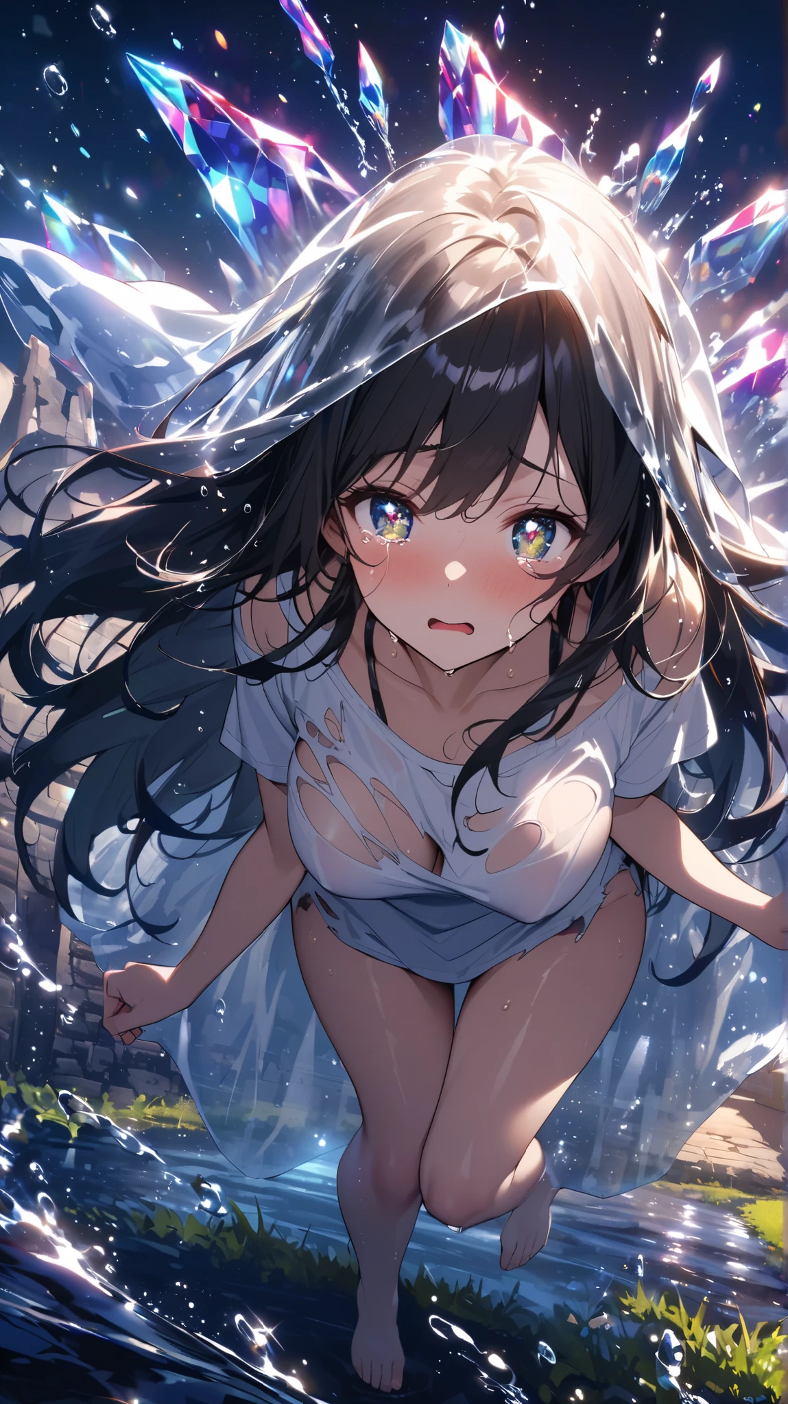 Morning sun,top Quority,Resolution of 8K,tmasterpiece:1.3,Clear focus:1.2,1个Giant Breast Girl,delicated face,二重まぶた ,largeeyes,Sexy expression,Perfect anatomical physique,Beautiful Women with Perfect Figure:1.6,Big breasted 1.7,long and dark brown hair,Bigchest:1.8,Armor,Long knives,magia,janelas,Morning,sobu,blue-sky,baiyun,green trees:1.1,1080p,hyper HD,textureskin,super detailing,best qualtiy,high detal,high high quality