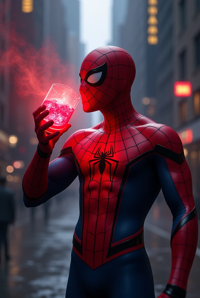 Spider-Man eat red water. And powerful