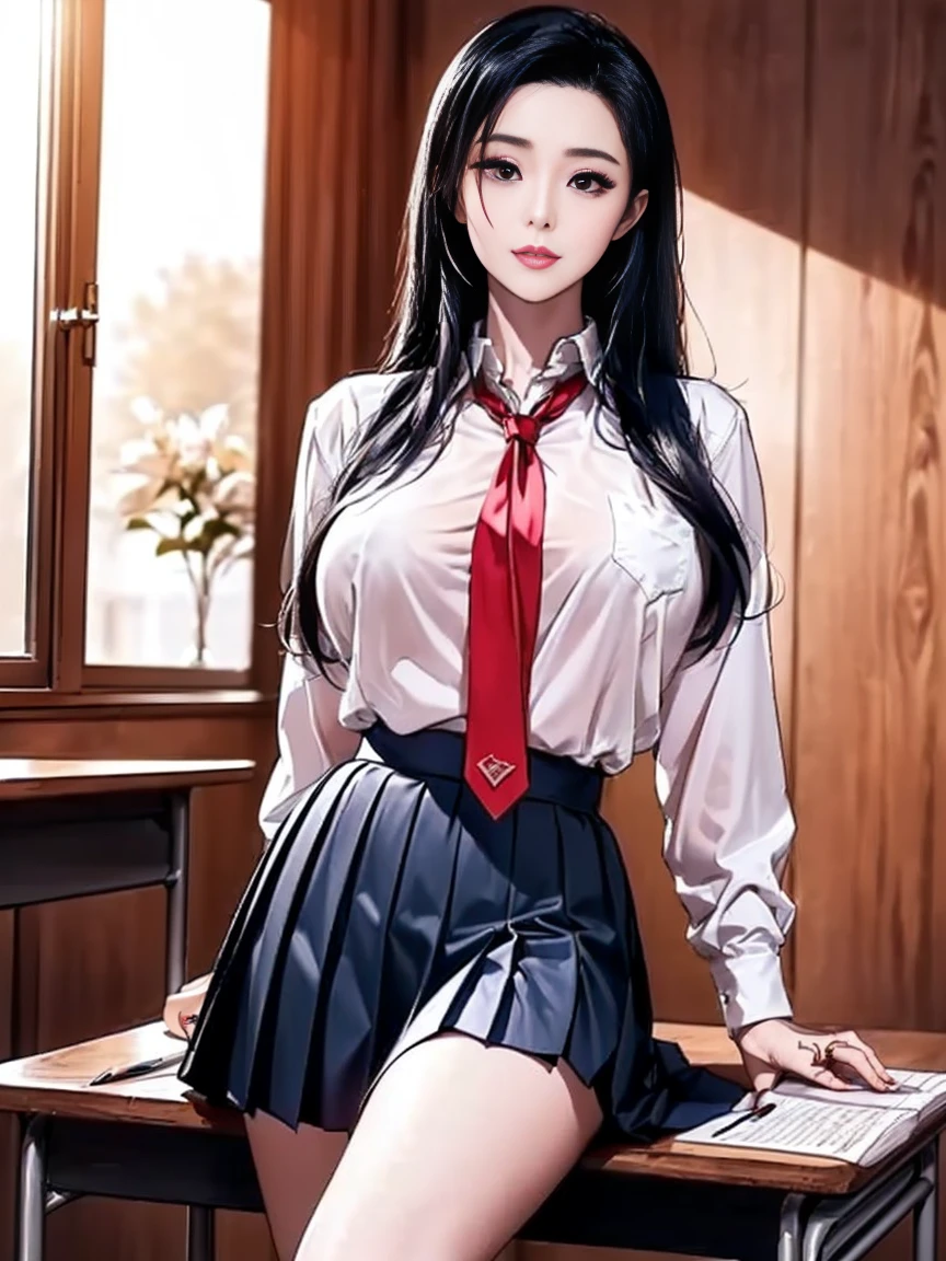underwear, photo of 20 y.o lady, cute, panties, ((kpop idol)), lace panties, sitting, pantyshot, spread legs, skirt, school uniform, white panties, socks, black hair, shirt, blurry, blurry background, kneehighs, white shirt, loafers, realistic, long hair, lips, brown eyes, black socks, bowtie, pleated skirt, bow, head rest, looking to the side, outdoors, brown footwear, masterpiece, best quality, ultra-detailed,