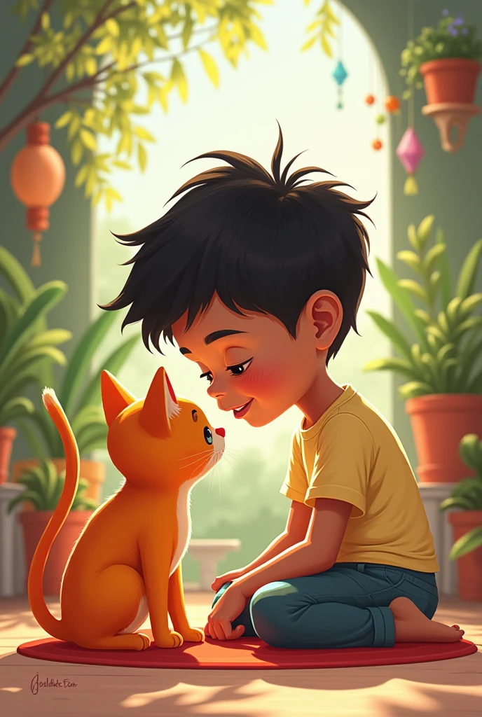 create a very beautifull cat with a very handsome boy of india they are enjoying very mutch