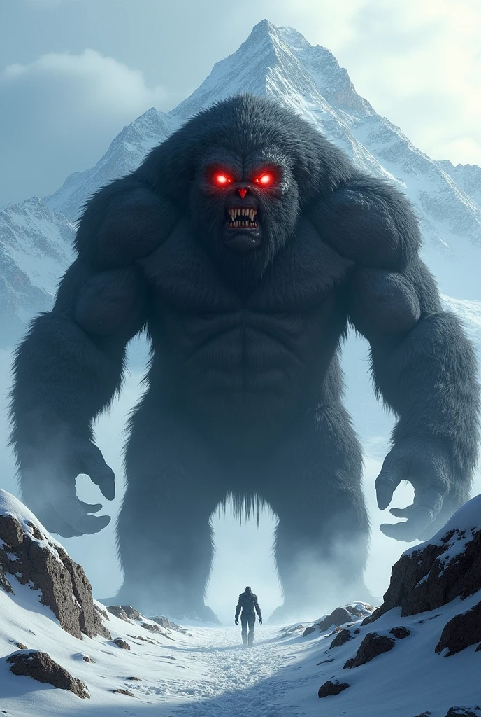 A big monster made of ice standing on mountain the snowfall