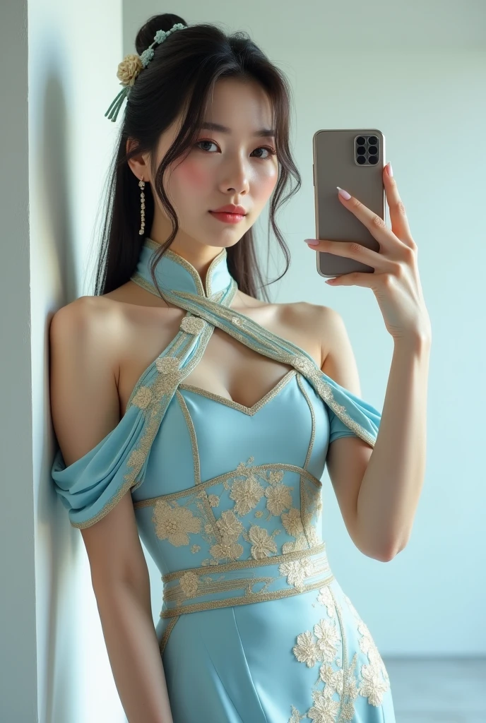 Ultra-detailed complex 3D rendering of faces、(​masterpiece、top-quality、octan render、)、Glamour shot full body image、Very beautiful young elf、 cleavage of the breast、(highlydetailed skin:1.2)、(Pubic hair shows through:1.1)、(((Blue and gold micro bikini and jewelry:1.95))))。、８K、((Very soft breasts))、((noticeable large pink areola))、Beautiful Caucasian woman with big buttocks full soft breasts and white skin、1 persons、Long braided hair、huge-breasted、dynamic ungle,((Jewel magic wand with details in hand)) 、hyper realistic photography、(((a blond)))、futuristic city backdrop、face muscles、(((Detailed and ornate diamond crown))))、In the style of Marvel Comics、 ArtStation Trends, Clear focus, intricate detailes, ighly detailed, Detailed green eyes, foco nítido, a digital rendering, proffesional、abdominals、glowy skin、sexypose、（Golden tattoos all over the body）、Golden lame skin、Mansuji、s ass、（Jewel the whole body）、It has silver scales）、a blond、Seductive look、Detailed and beautiful white teeth、Jewel Magic Wand、