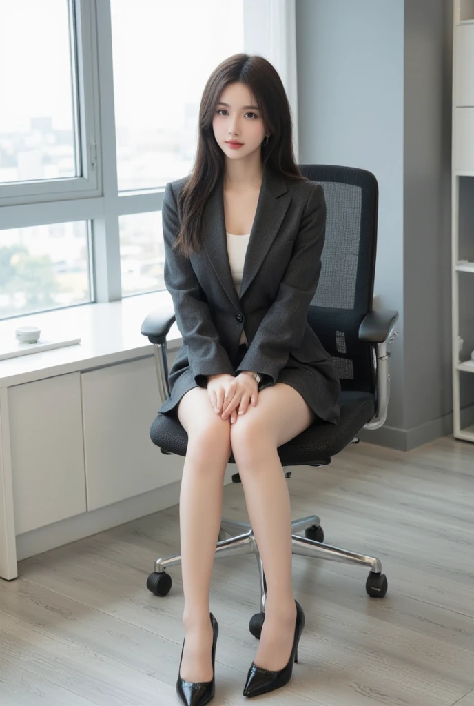 high heelsとプリーツminiskirtを着たoffice lady, beautiful south japanese women, young asian woman, young adorable japanese face, Portrait of female idol, asian young girl, beautiful asian girl, young asian woman, face of young cute asian man ,Spread legs