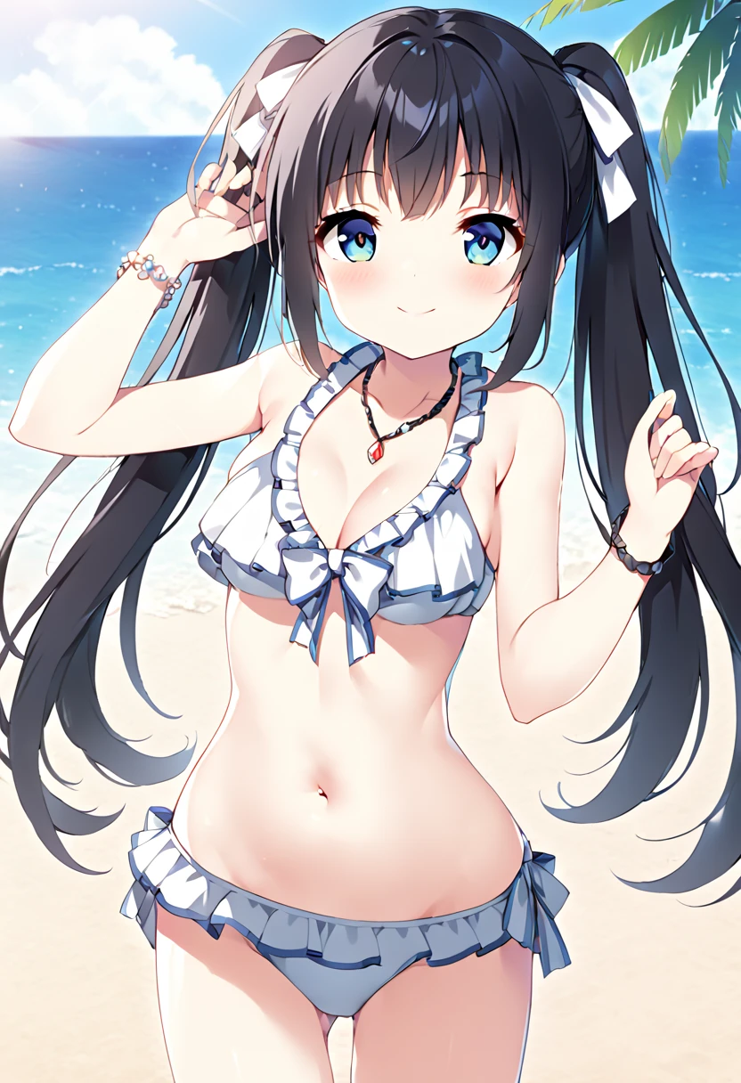 (((whole body)))、{{{From below}}}((masterpiece, highest quality)),{{{Spread your legs。Lift your legs}}}、{belly button}、low length、Flat Chest、、Best aesthetics,One girl, alone, Long Hair,、Blue striped swimsuit、ribbon, Black Hair, Rose, hair ribbon, Green Eyes, Short sleeve, white Rose, smile, black ribbon, (((whole body)))、null、cloud、sunshine、Front lighting
